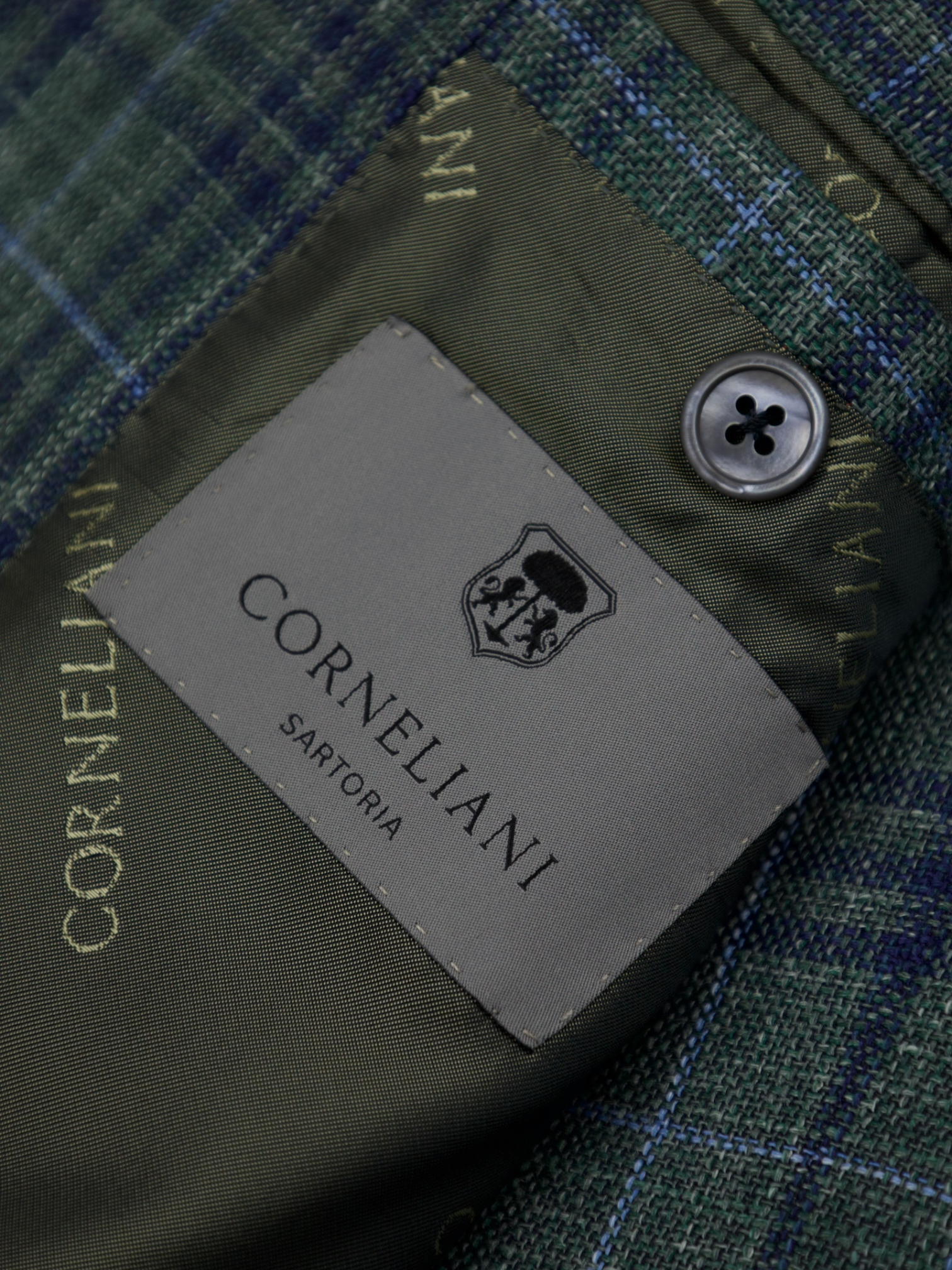 Corneliani Sartoria Green Wool, Silk & Linen Overcheck Jacket