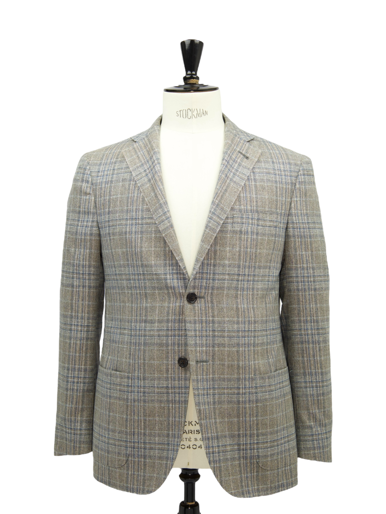 Corneliani Taupe & Denim Blue Silk & Wool Tartan Jacket