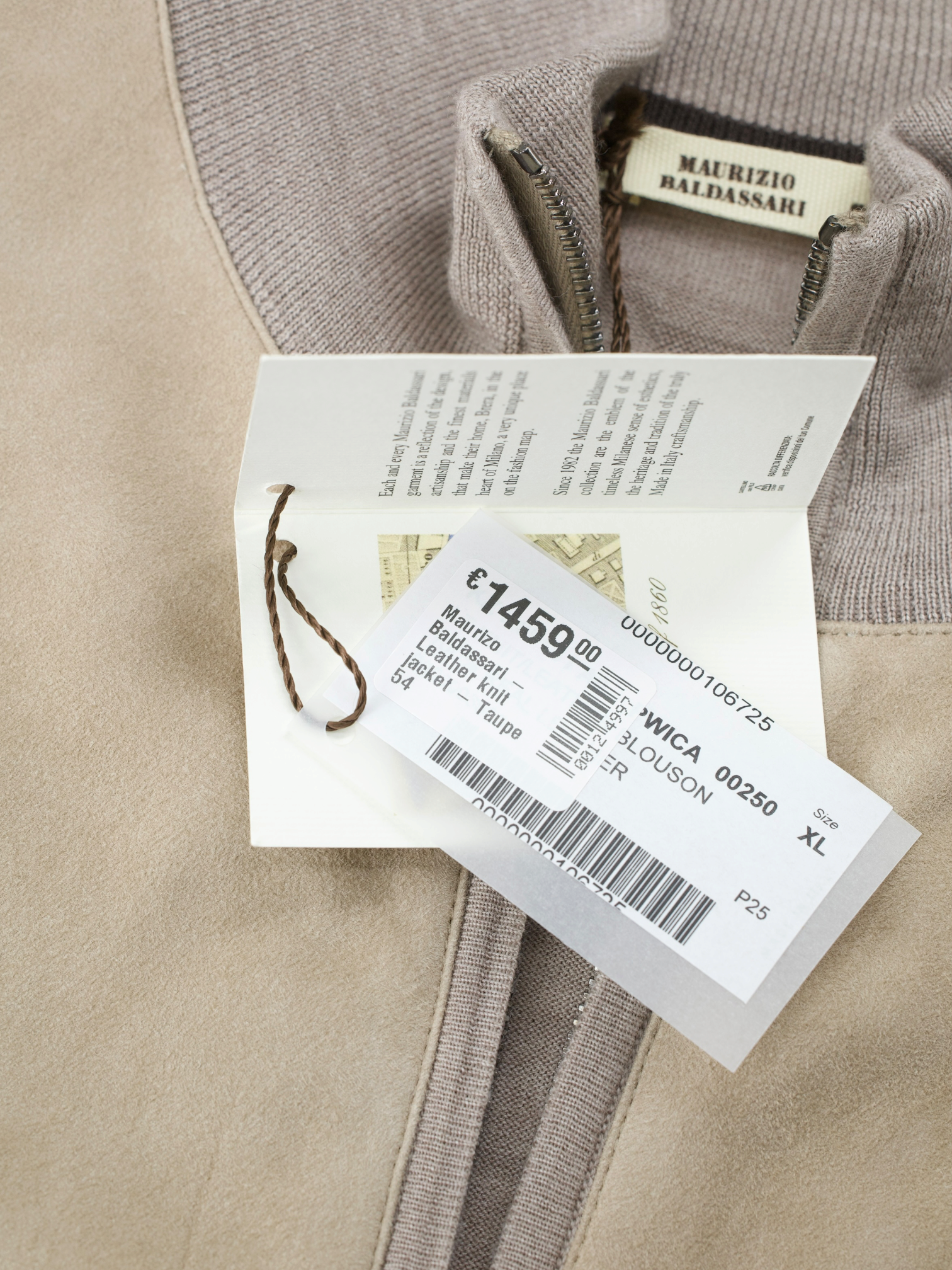 Maurizio Baldassari Light Brown Jersey-Wool & Suede Full-Zip Cardigan