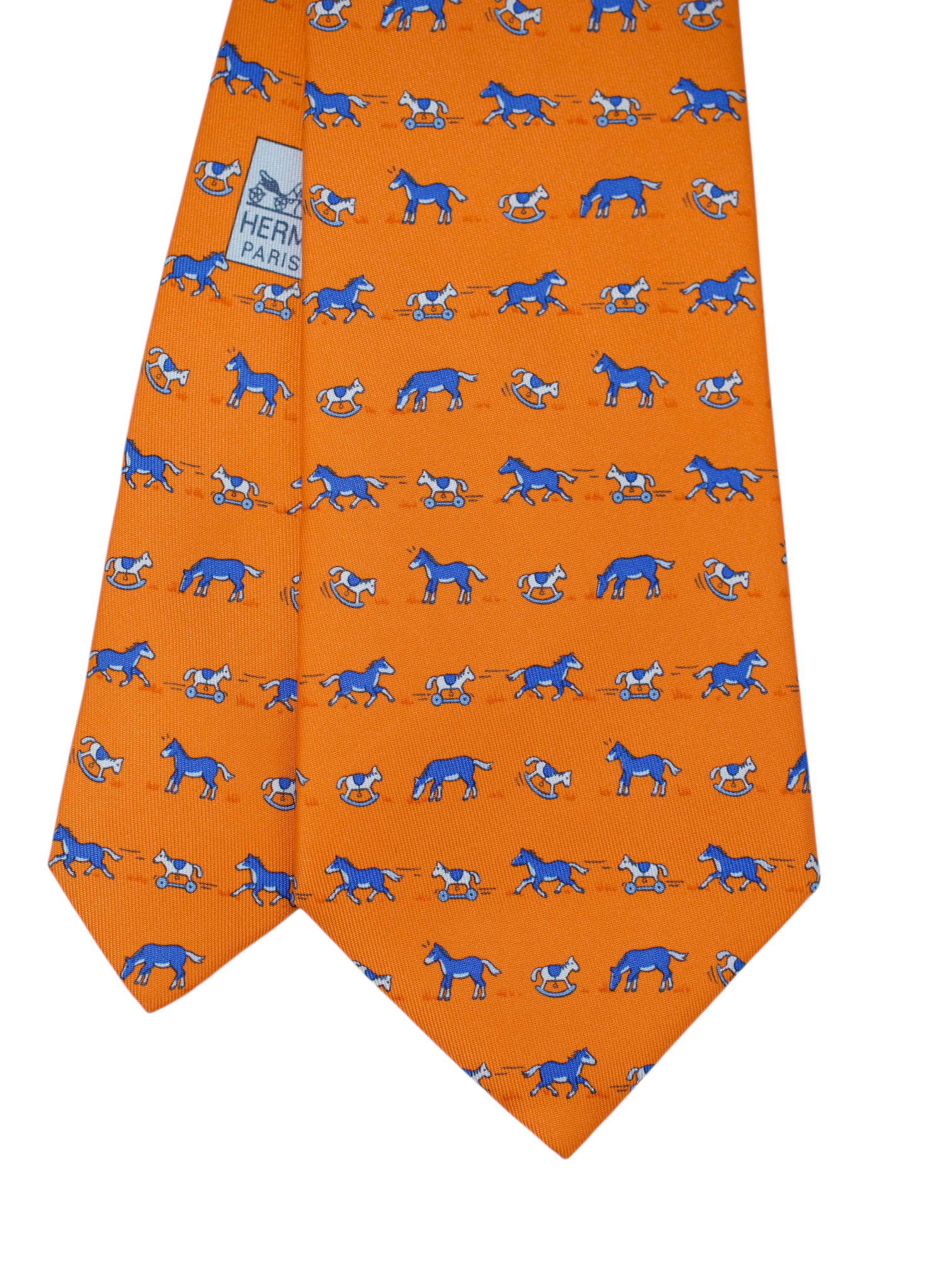 Hermès x ING Private-Banking Orange & Blue Silk Horse-Pattern Tie