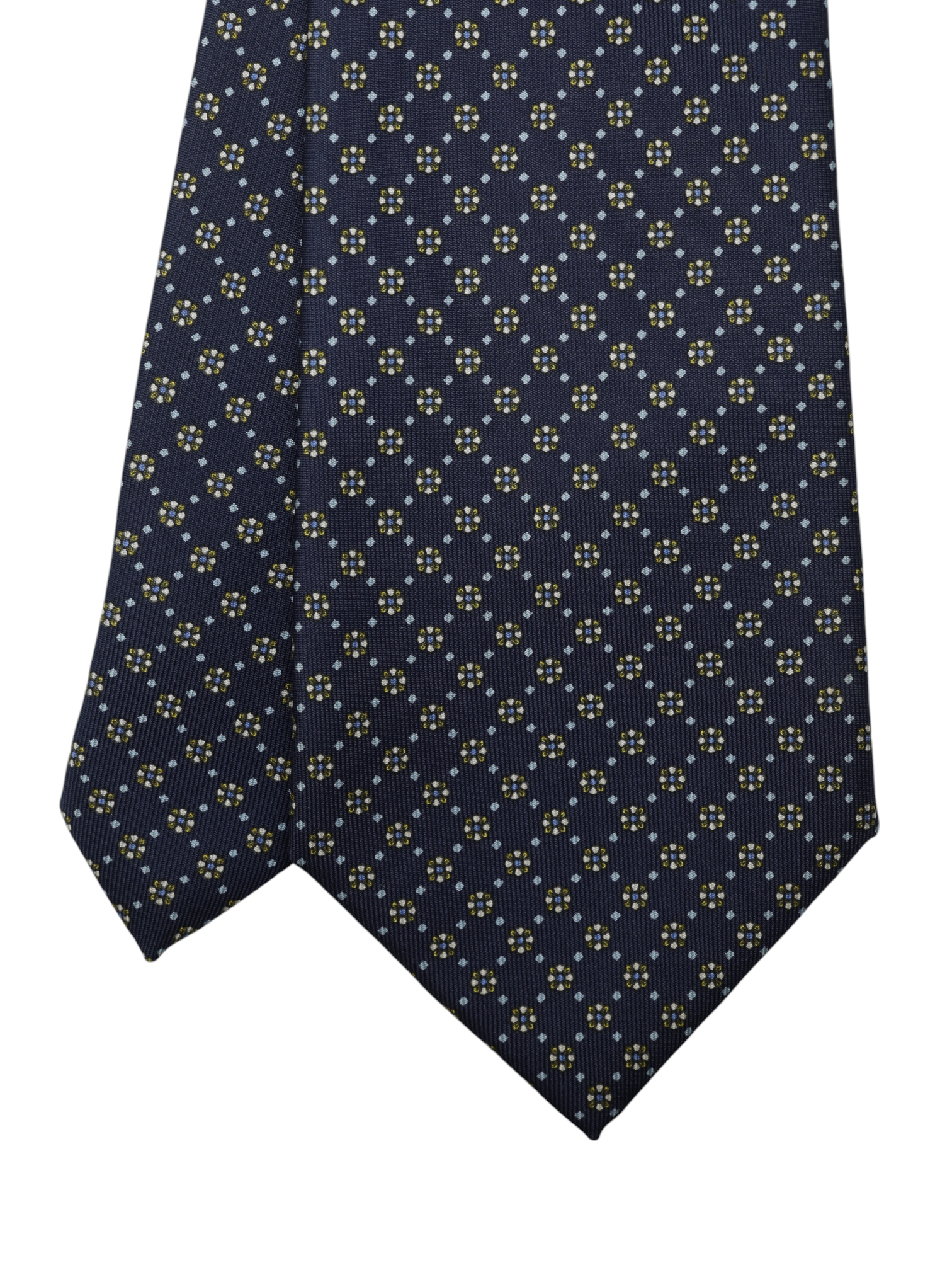 E.Marinella Navy & Yellow Silk Geometric-Floral Pattern Tie