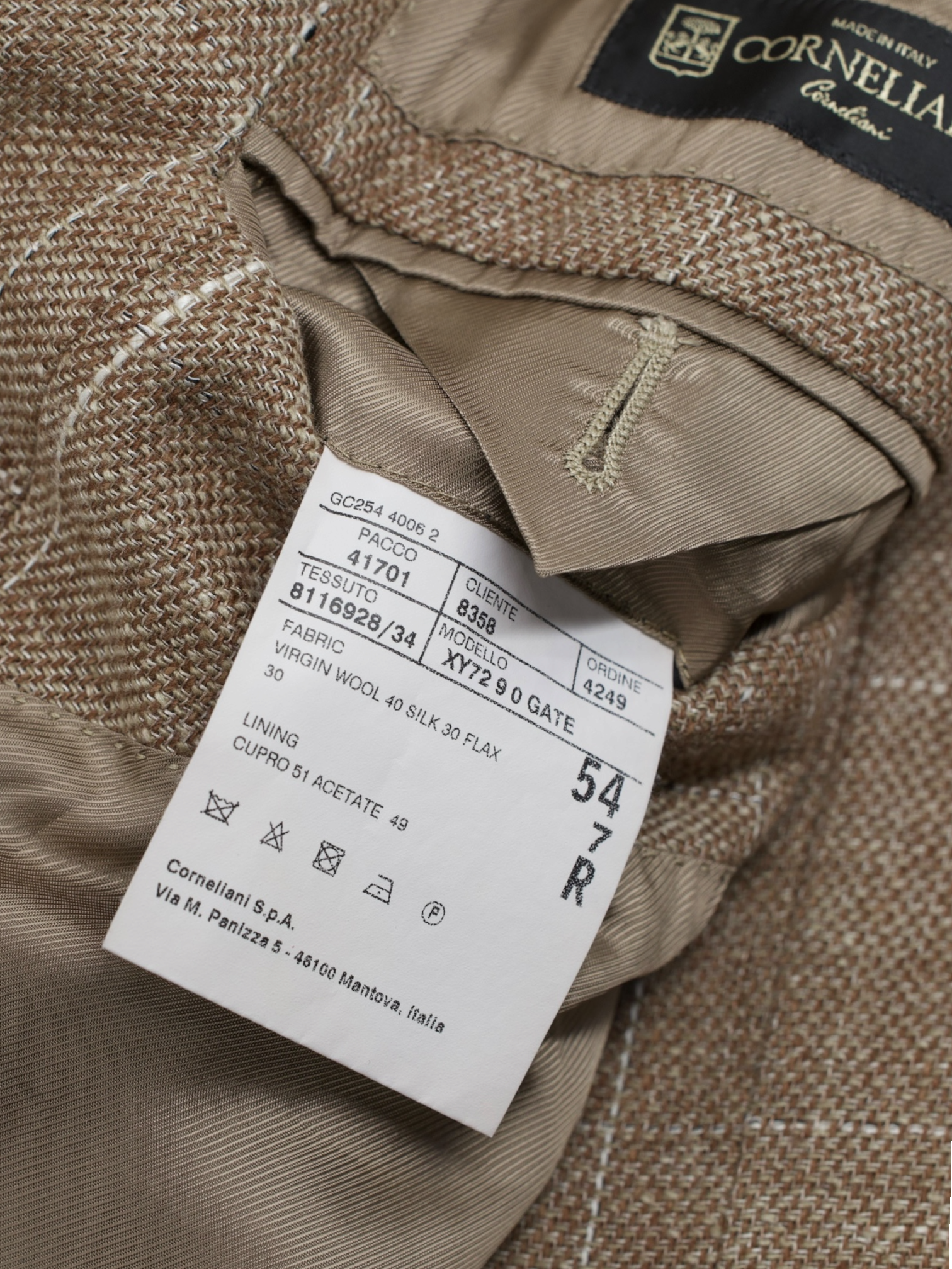 Corneliani Light Brown Wool, Silk & Linen Windowpane Gate Jacket