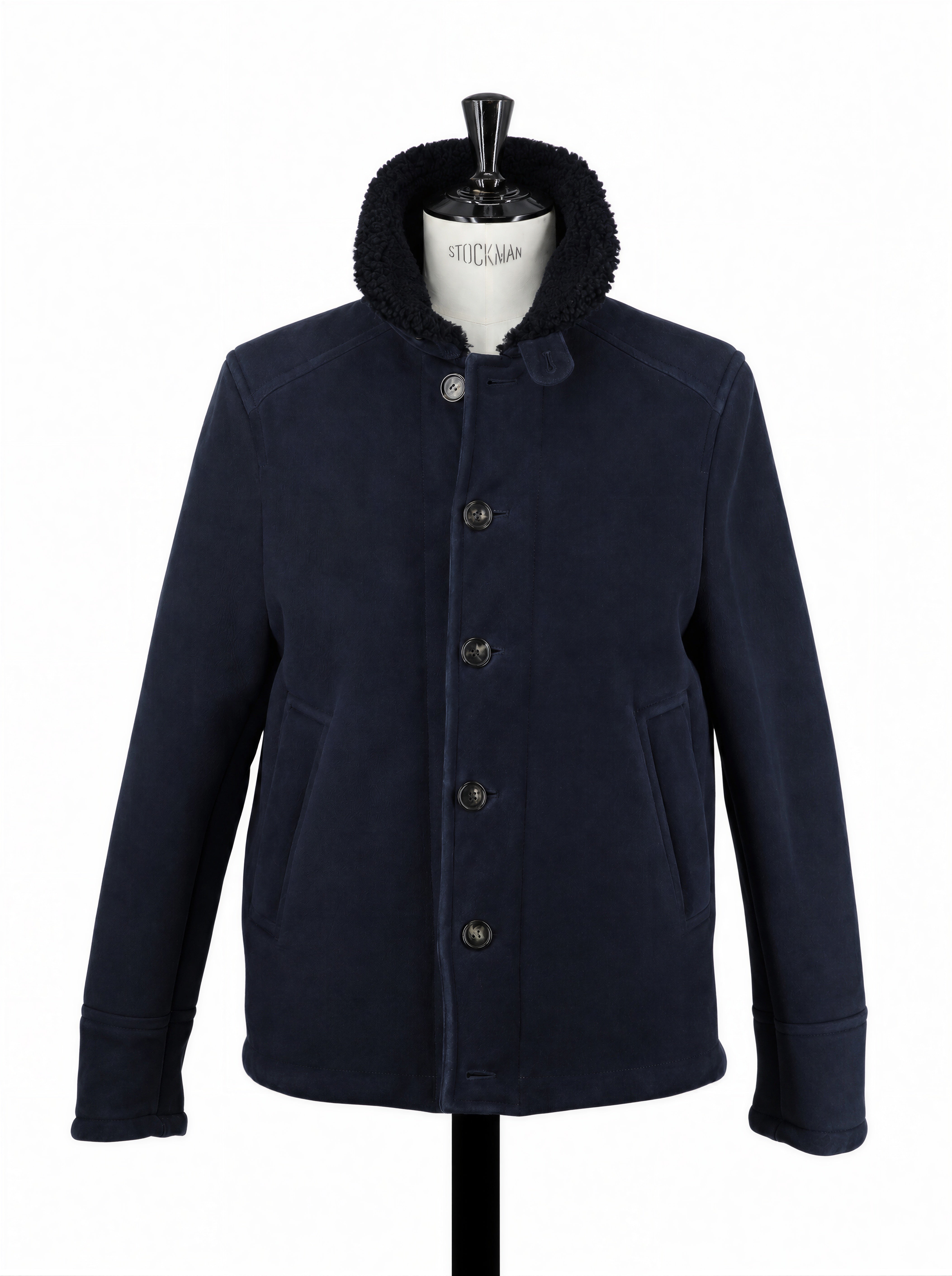 Valstar Navy Lambskin-Suede Shearling Deck Jacket