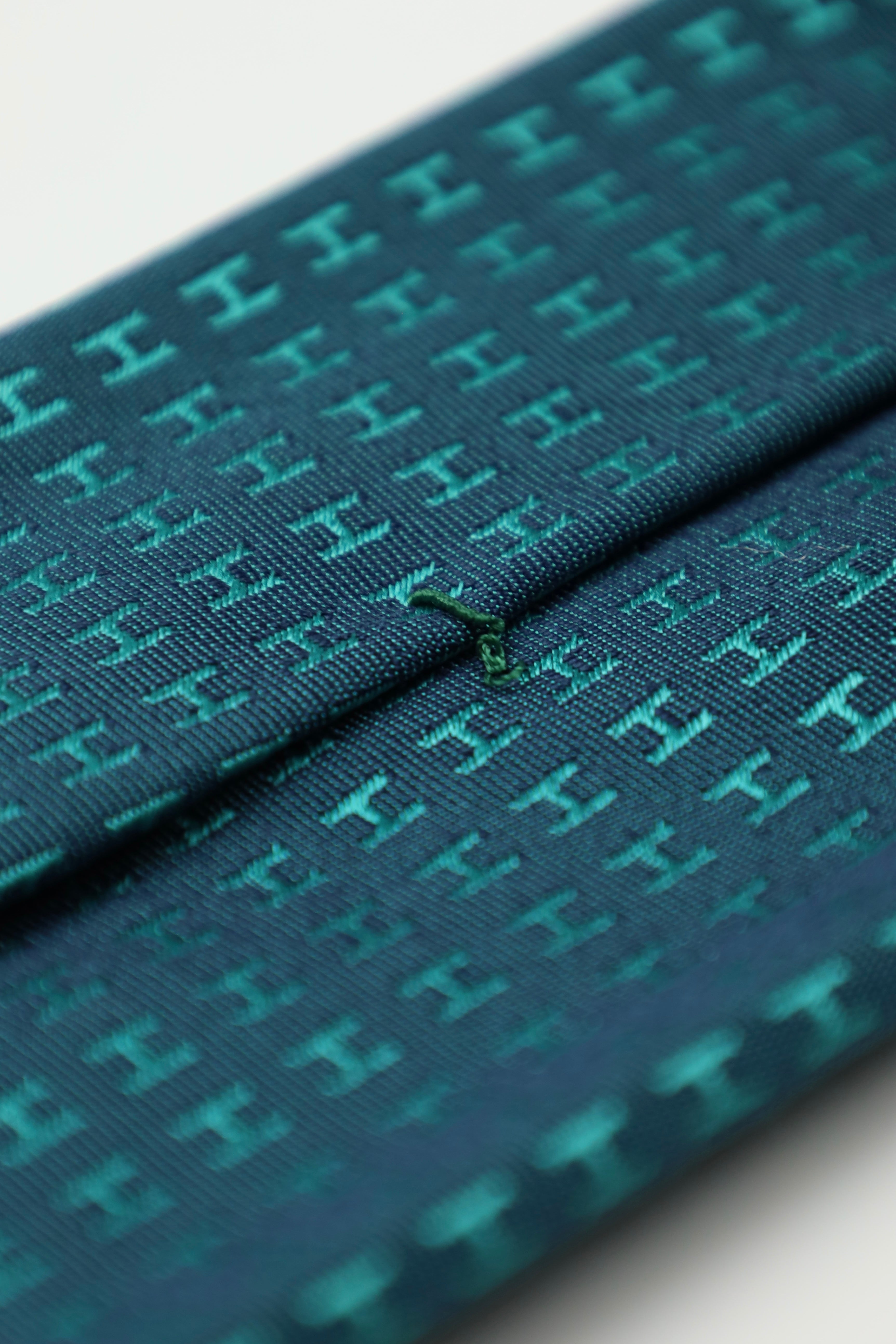 Hermès Petrol Geometric Jacquard H-Pattern Silk Tie