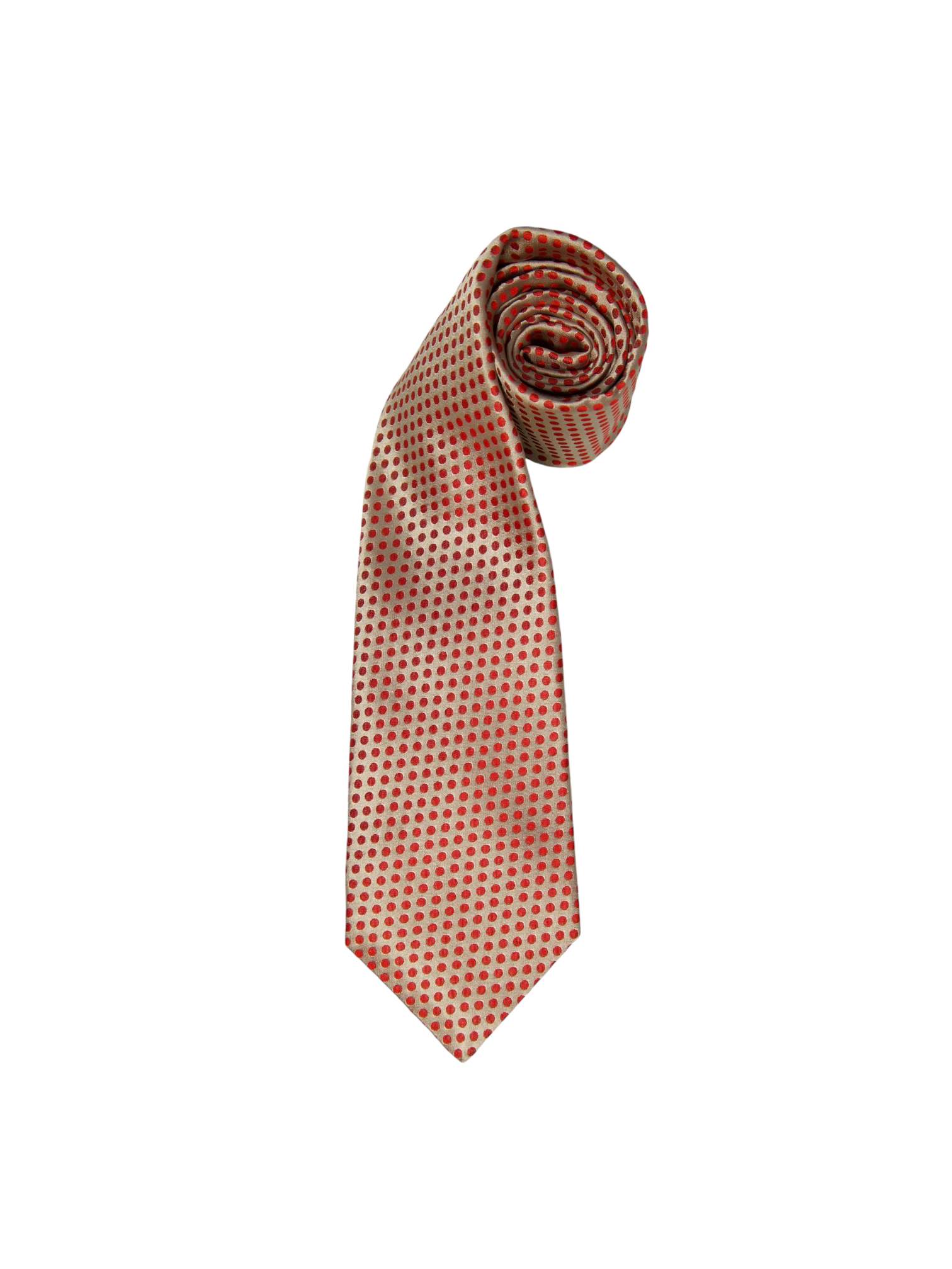 Kiton 7-Fold Grey & Red Polkadot Silk Tie