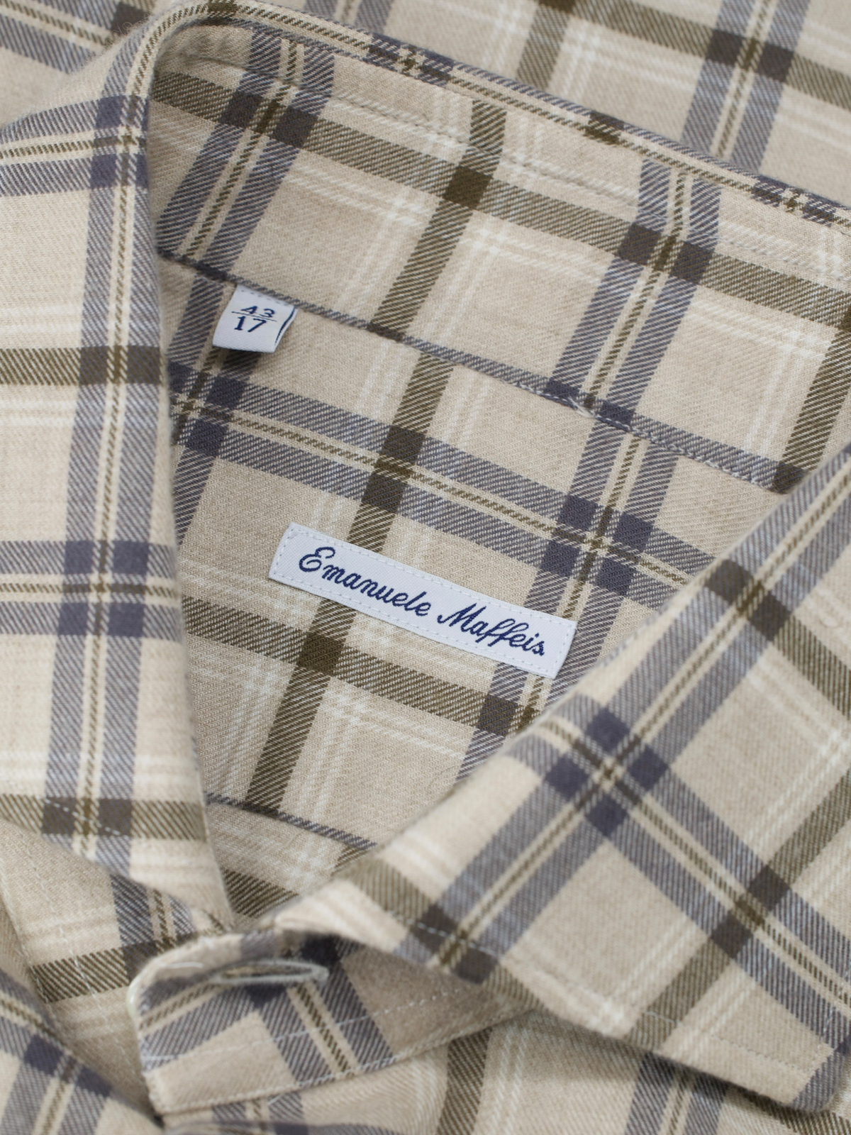Emanuele Maffeis Light Brown & Blue Cotton Flannel Madras Shirt