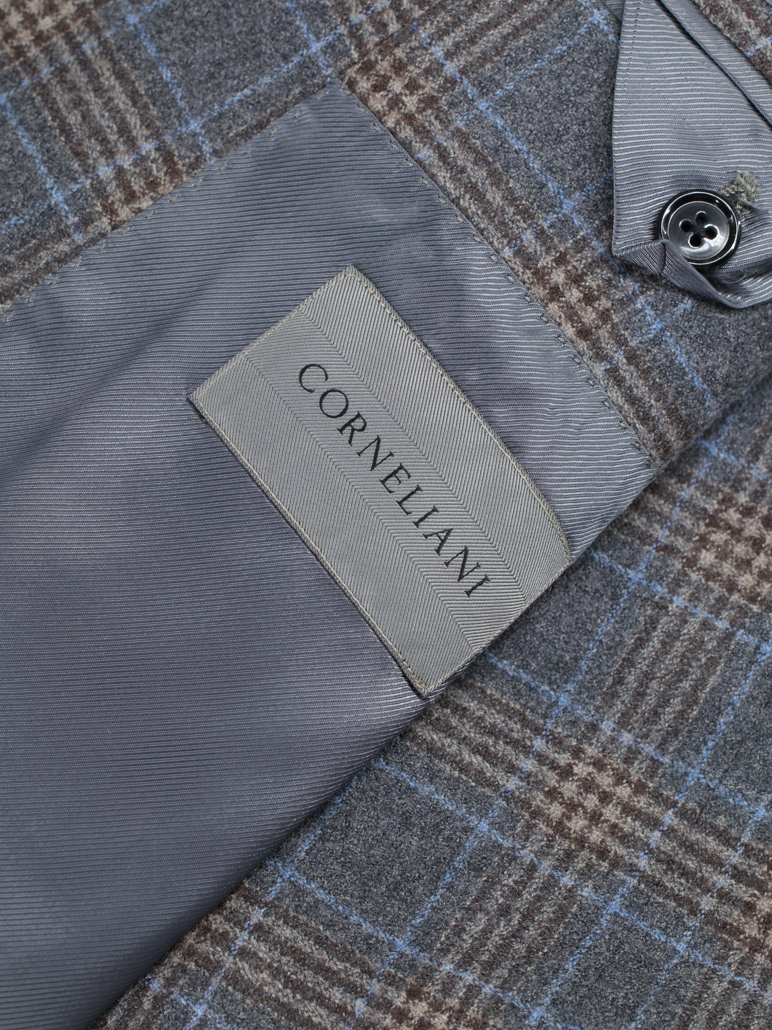 Corneliani Brown & Light Blue Wool-Flannel Overcheck Jacket