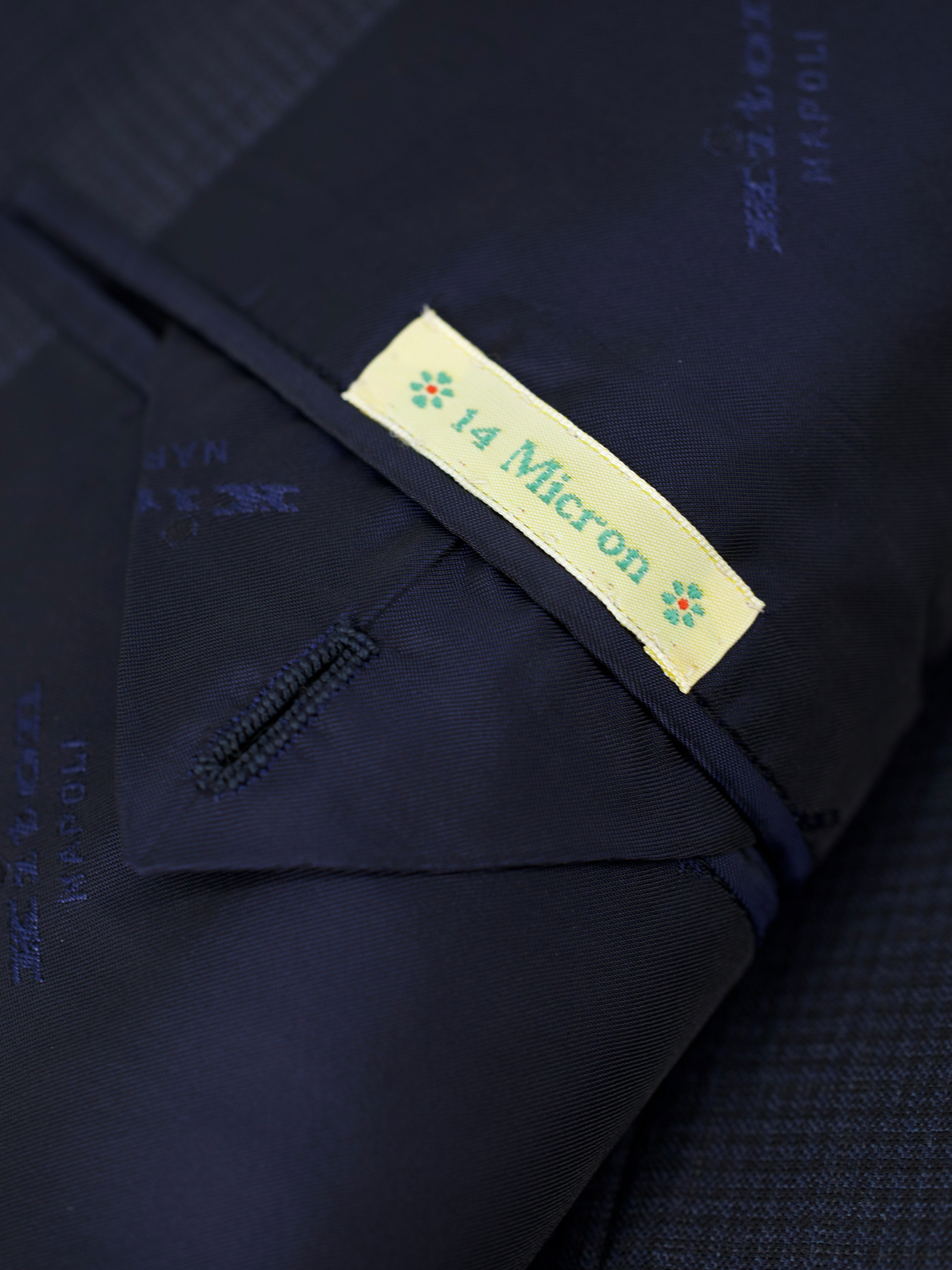 Kiton Navy Super 180's Double Breasted Micro-Pattern Jacket