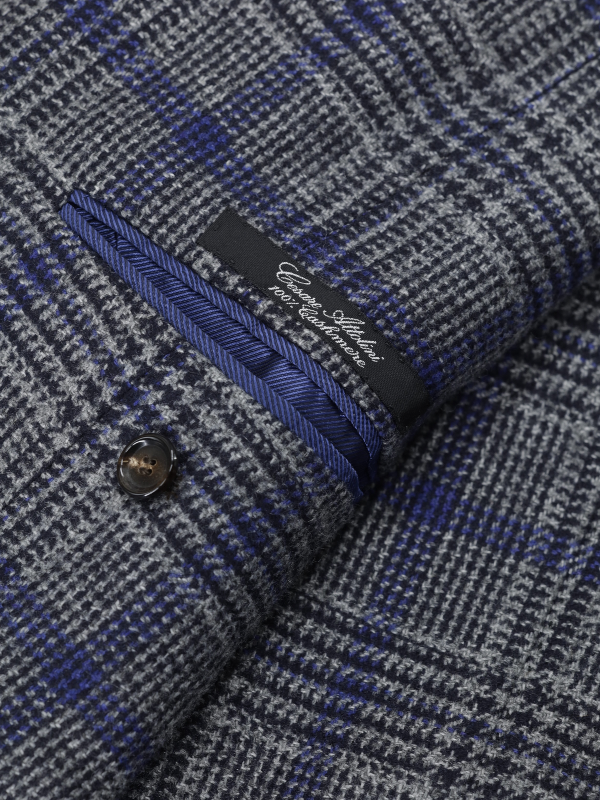Cesare Attolini Grey & Royal Blue Pure Cashmere Prince of Wales Jacket