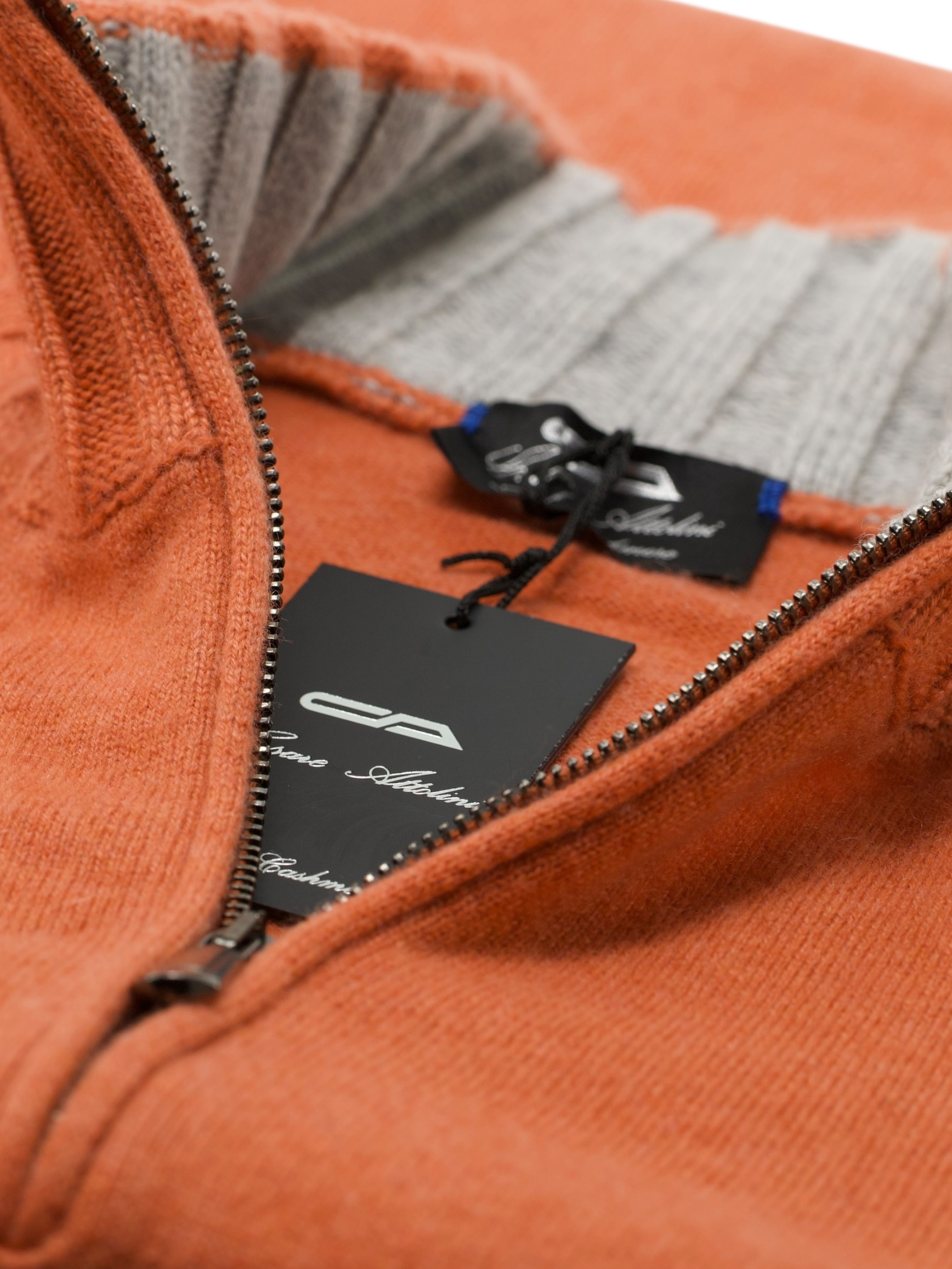 Cesare Attolini Orange Duvet Cashmere Half-Zip Knitwear