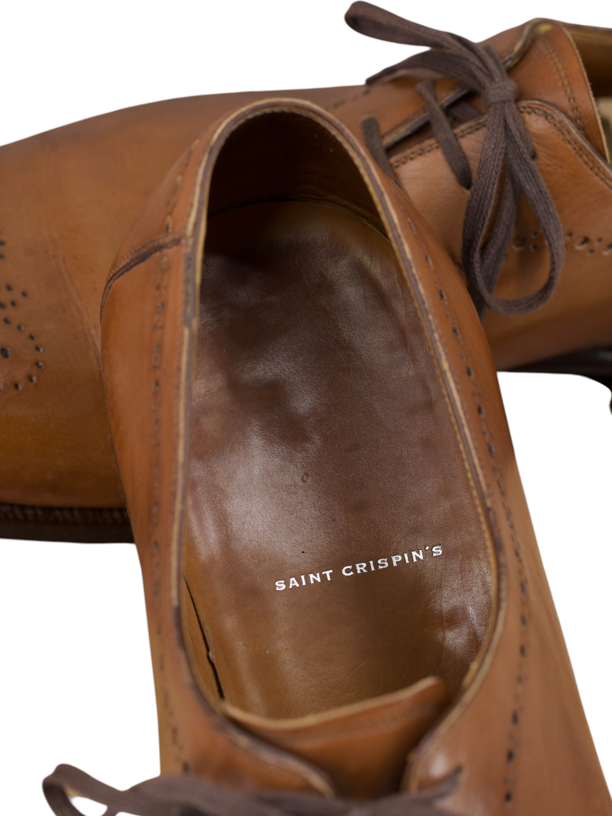 Saint Crispin's Cognac Brown Perforated Whole-Cut Oxford Shoes