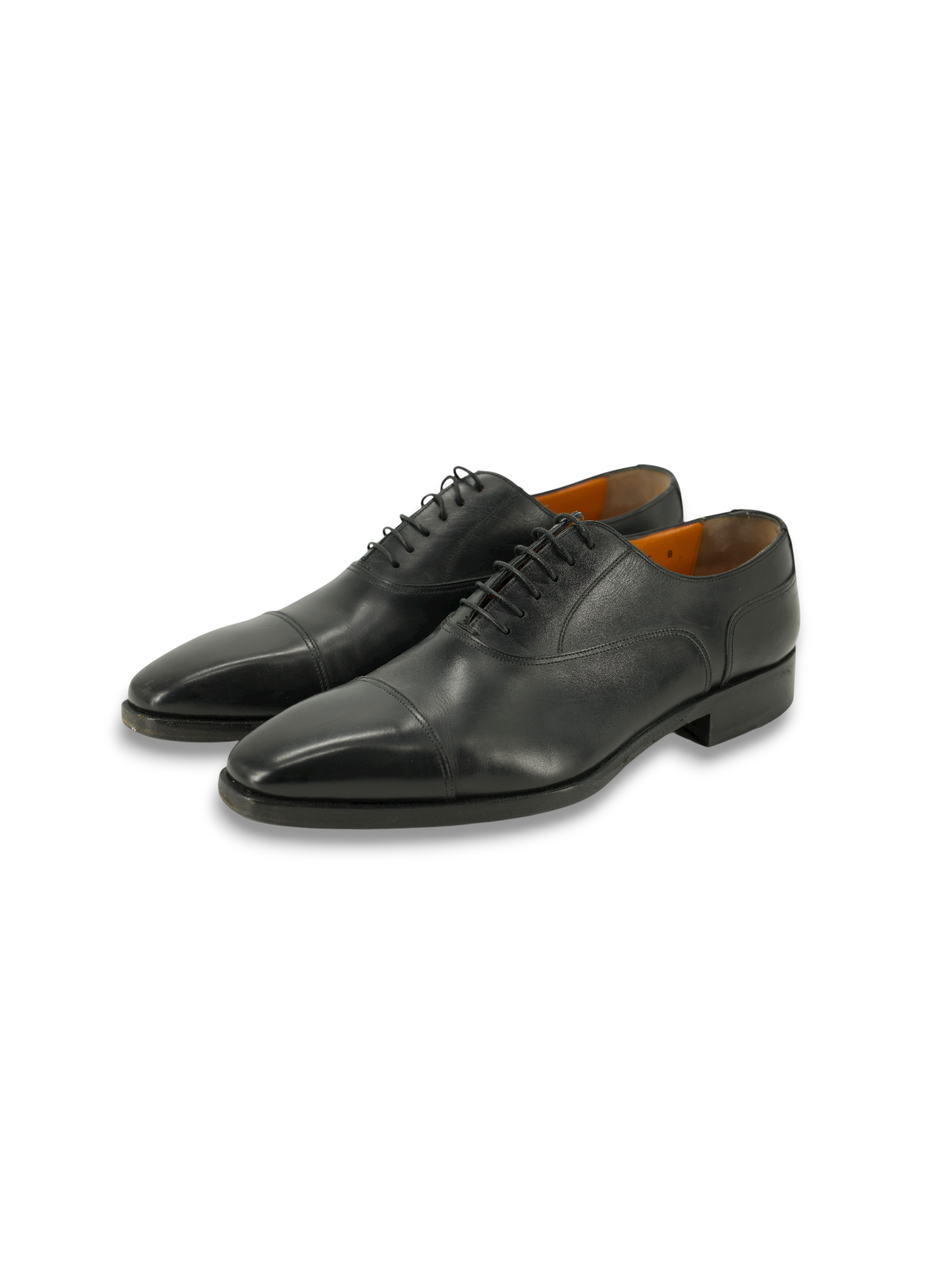 Santoni Black Calfleather Captoe Ofxord Lace-Ups