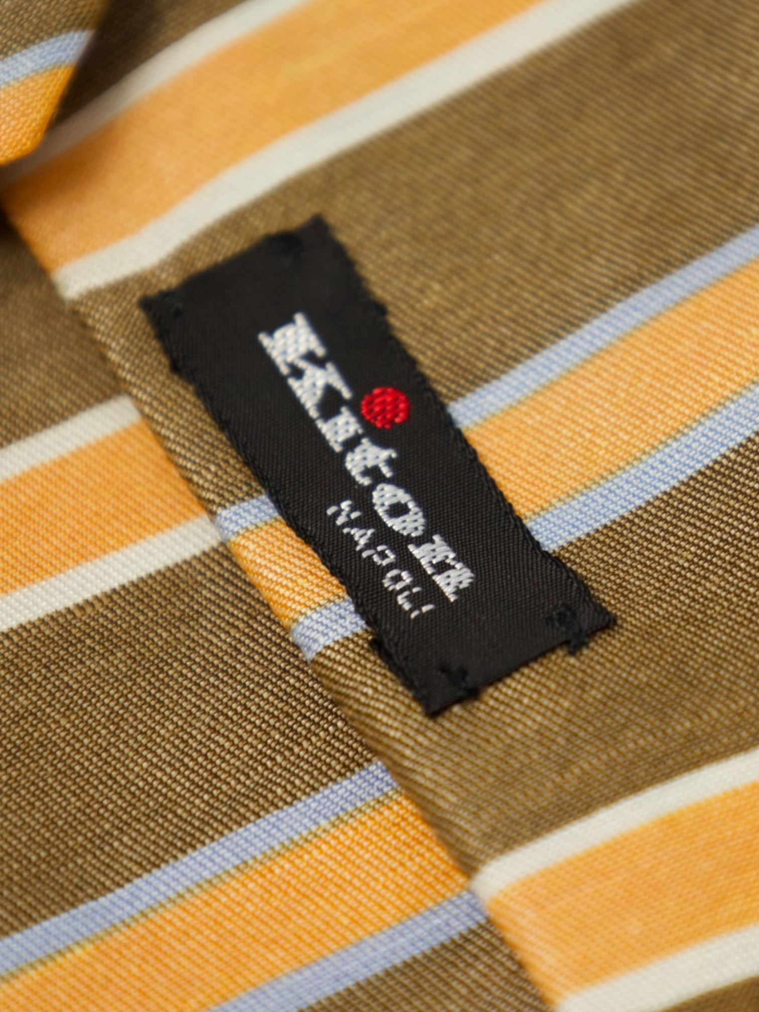 Kiton 7-Fold Mocca Brown & Orange Silk & Linen Stripe Tie