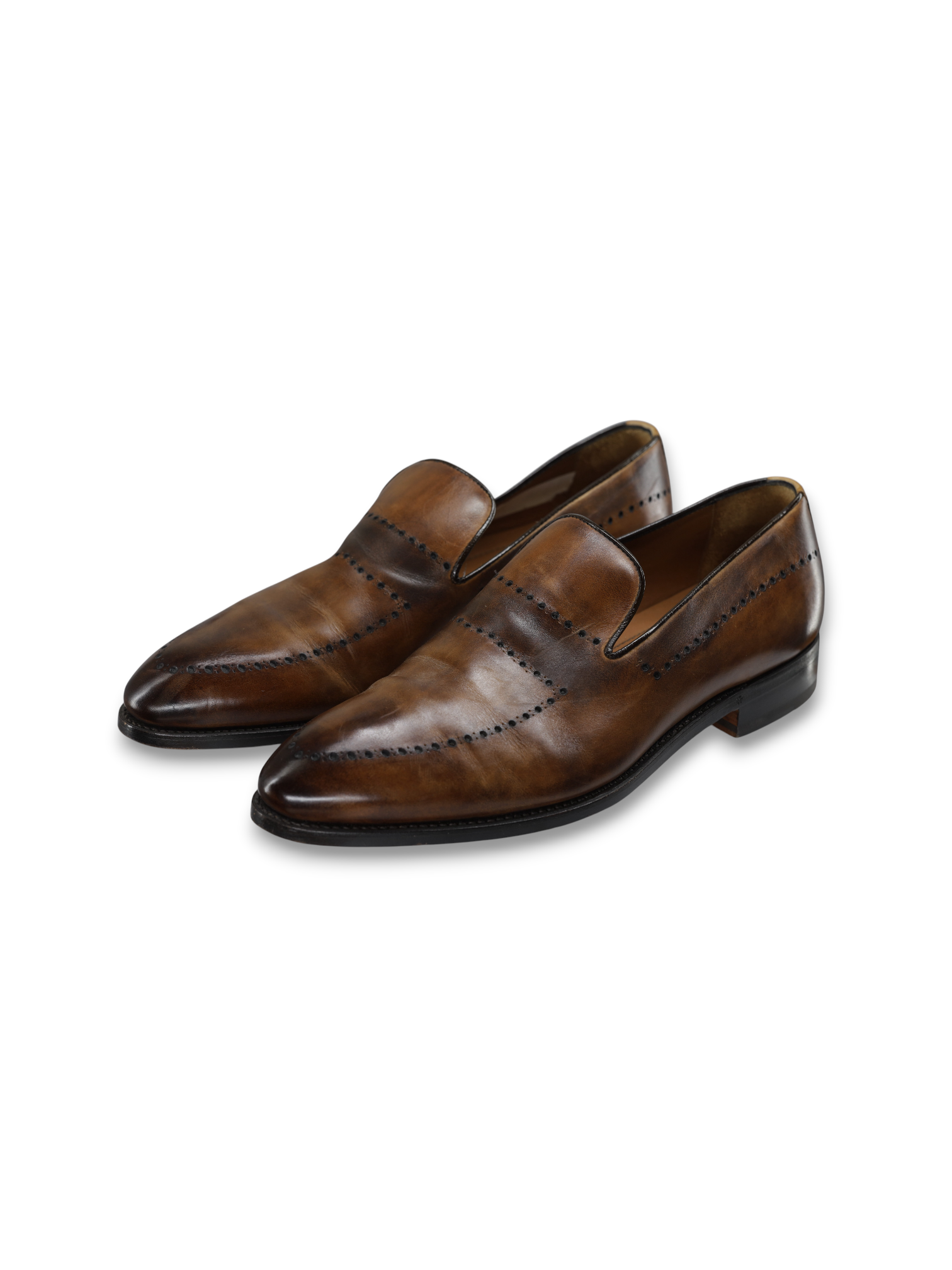Bontoni Brown Calfleather Perforated-Detail Strap Loafer