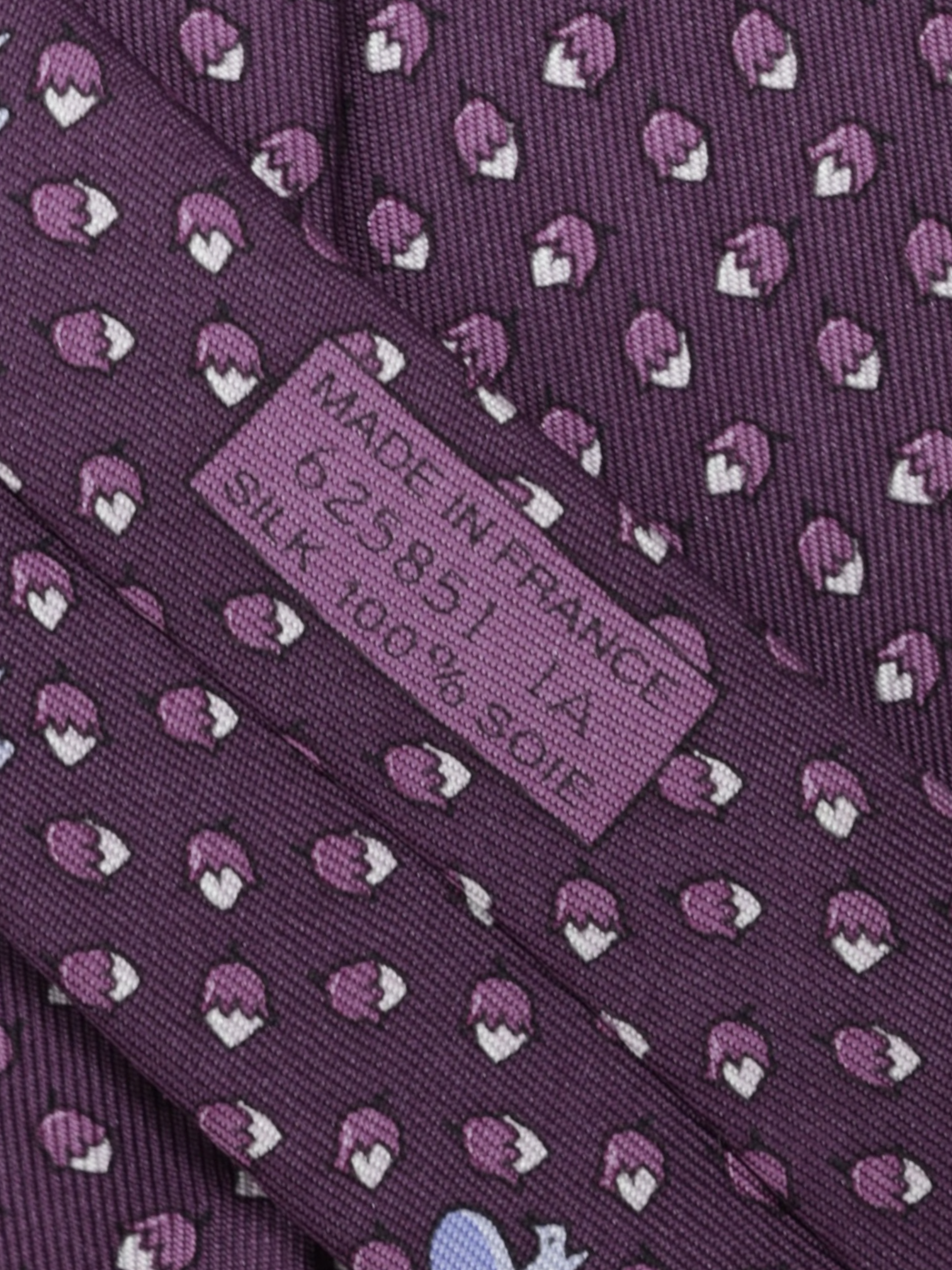 Hermès Purple Silk Squirrel & Acorns Pattern Tie