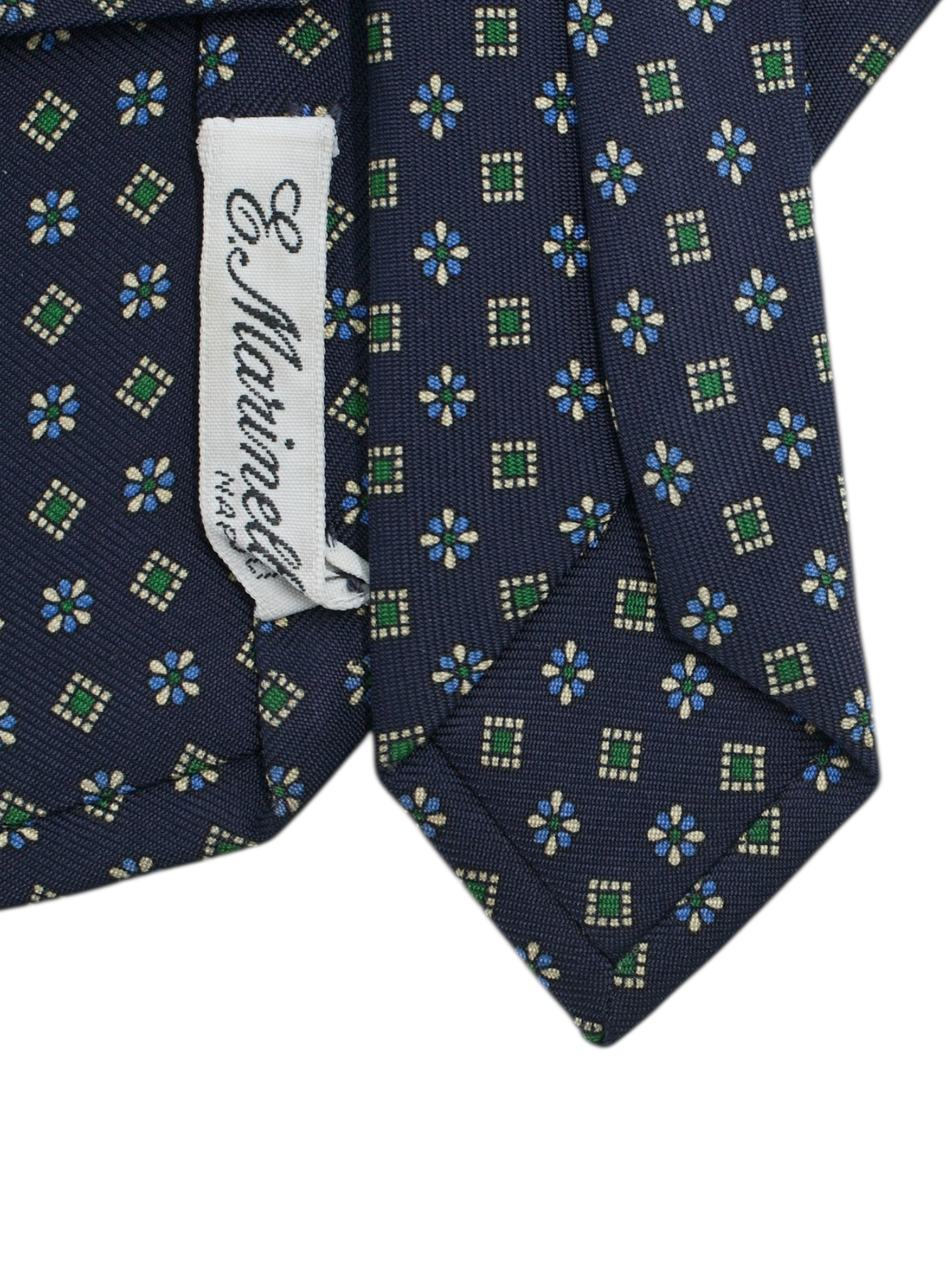 E.Marinella Tie Navy Silk Square & Floral Pattern Tie