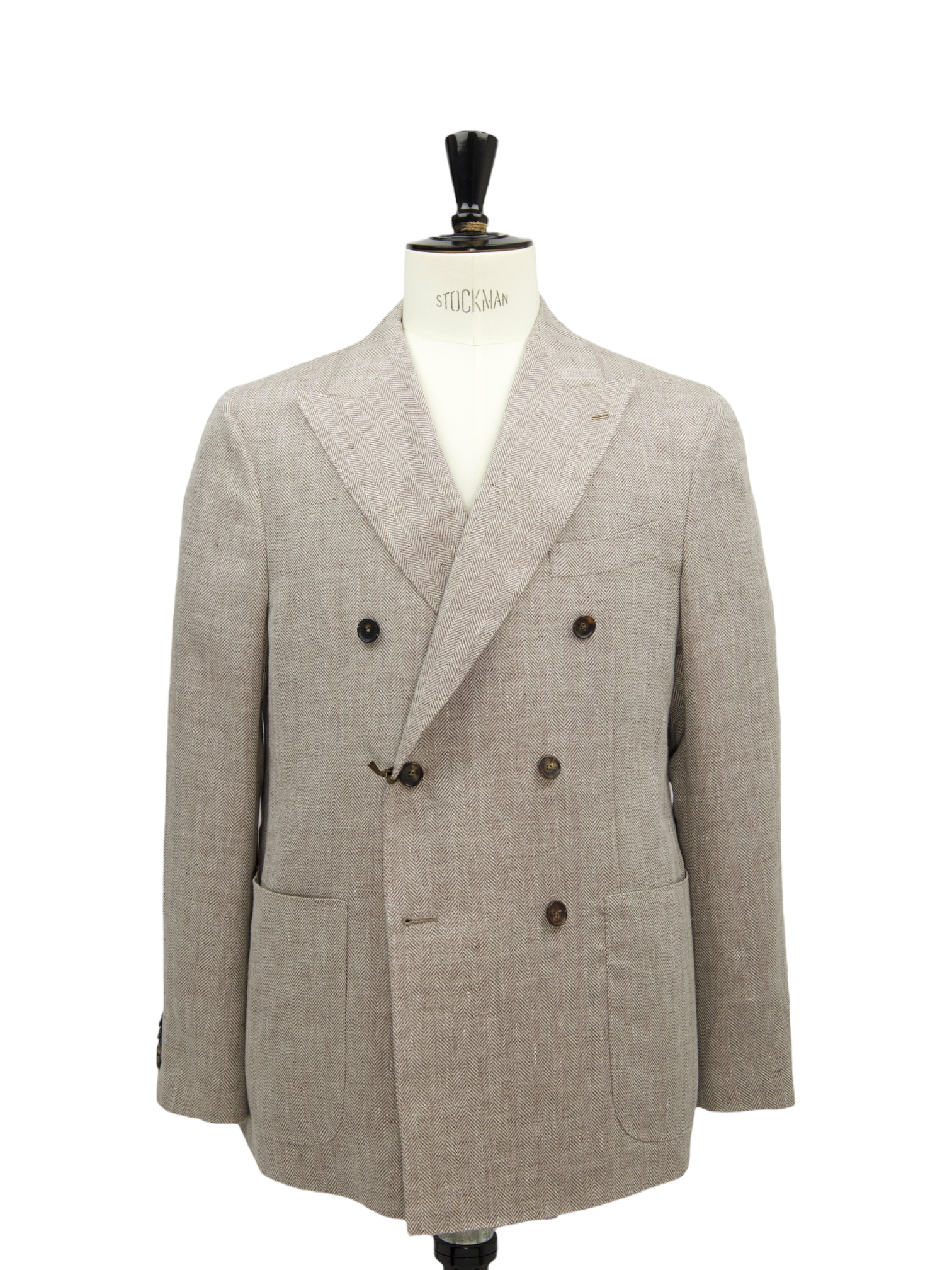 Caruso Light Brown Double Breasted Linen & Wool Herringbone Jacket