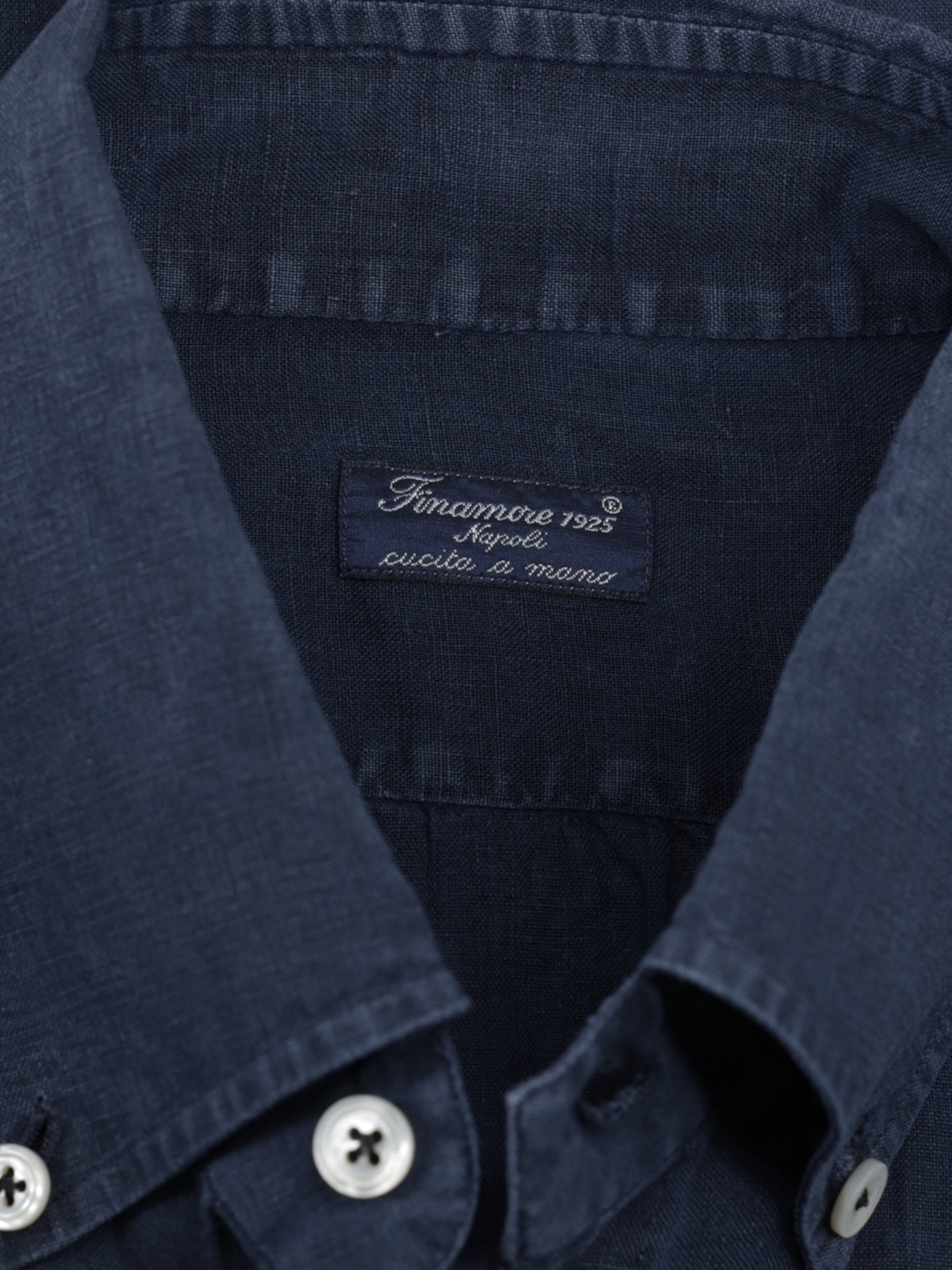 Finamore Dark Blue Pure Linen Button-Down Shirt