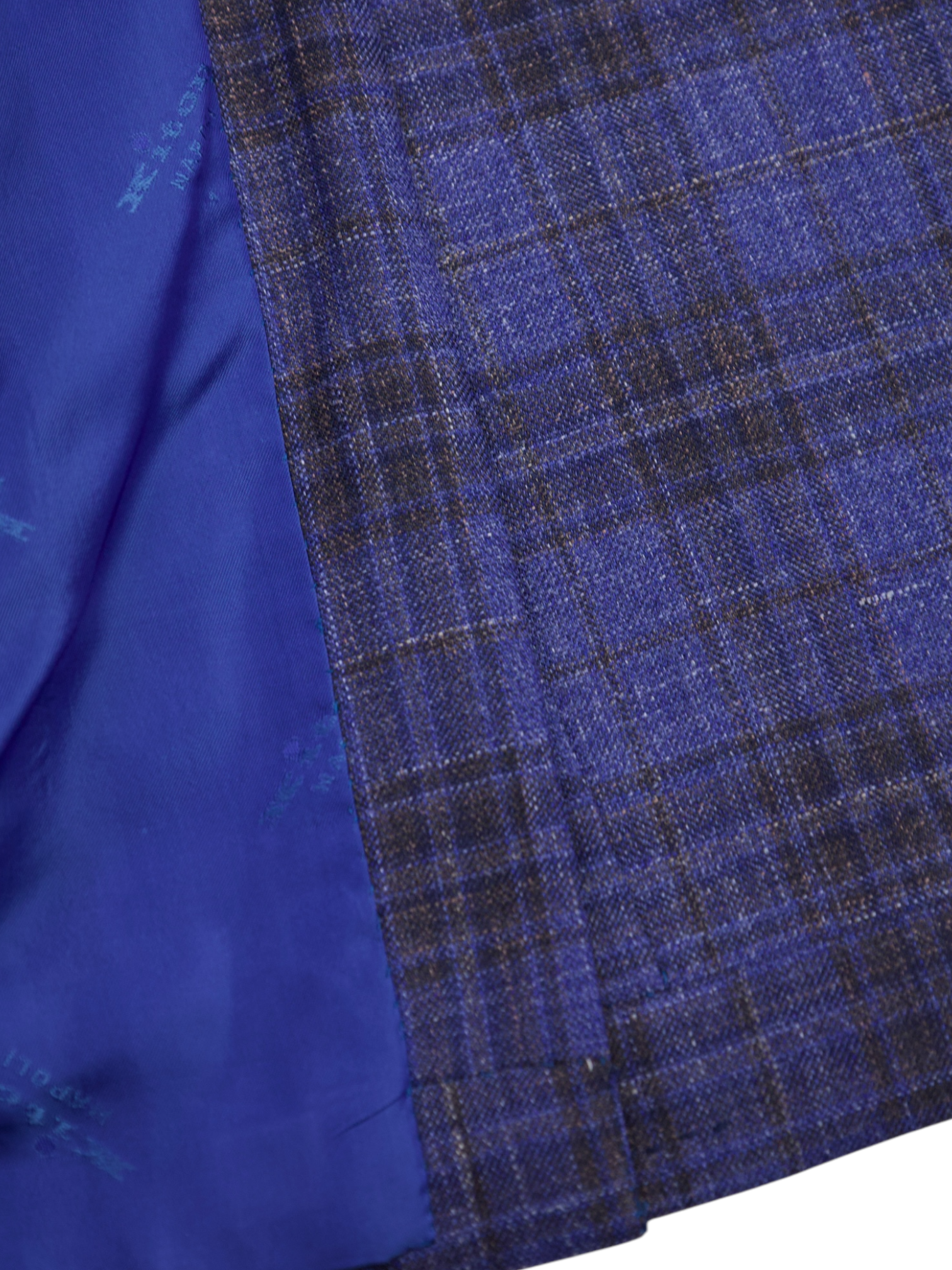 Kiton Denim Blue & Dark Brown Cashmere, Silk & Linen Glenplaid "Lasa" Jacket