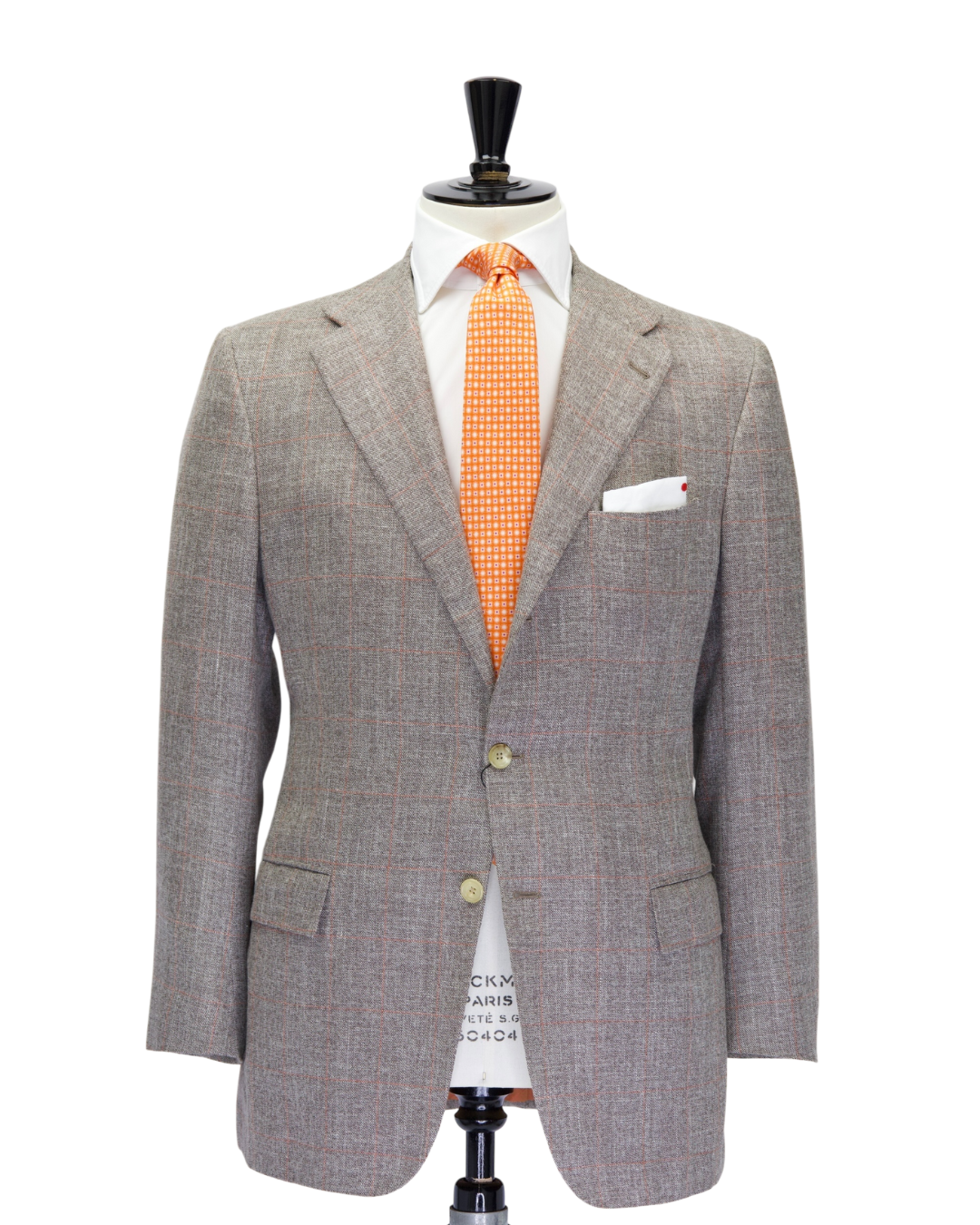 Kiton Taupe Cashmere, Linen & Silk Windowpane Jacket