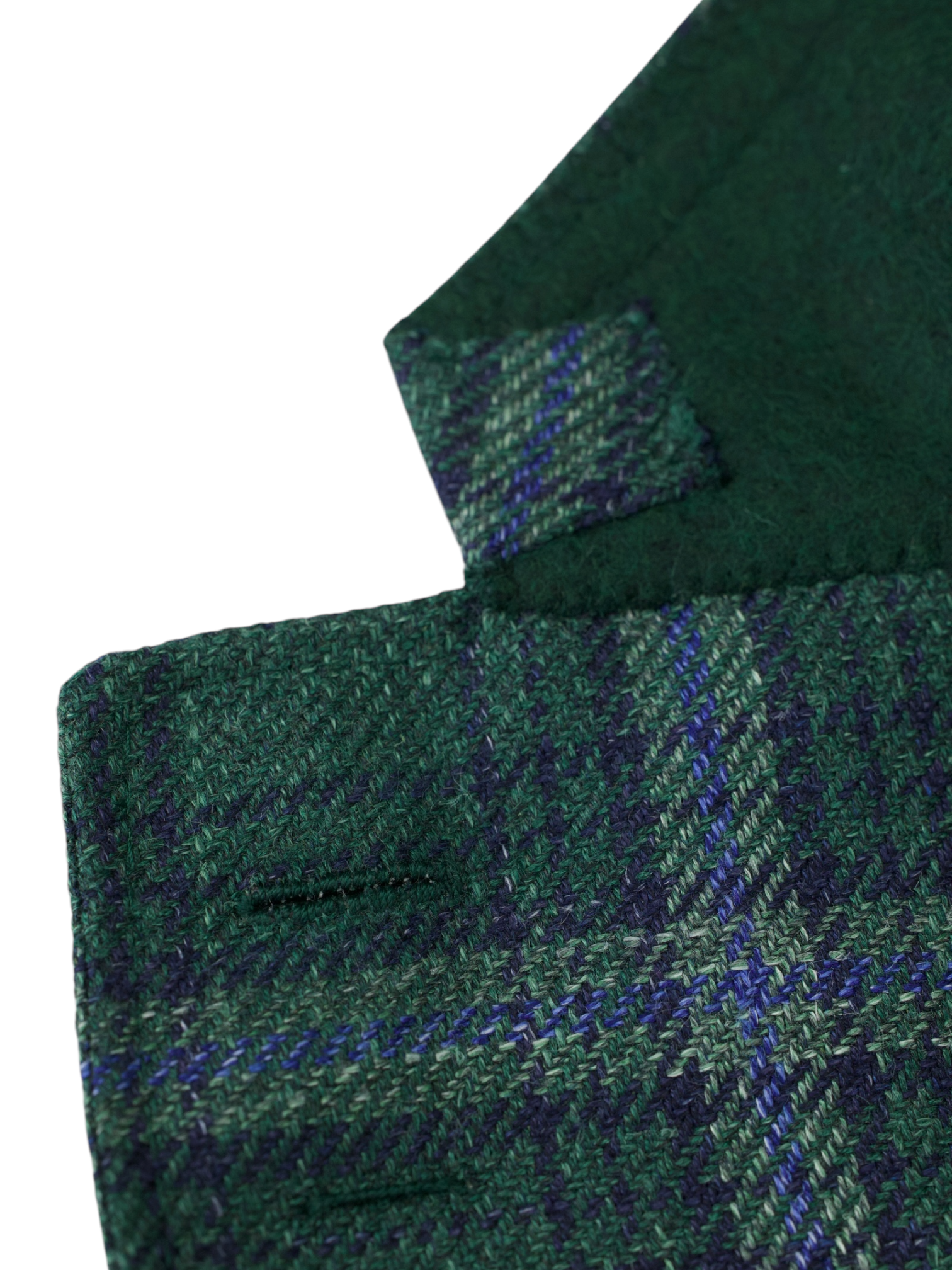 Caruso Bottle Green & Blue Wool, Silk & Linen Windowpane Boheme Jacket