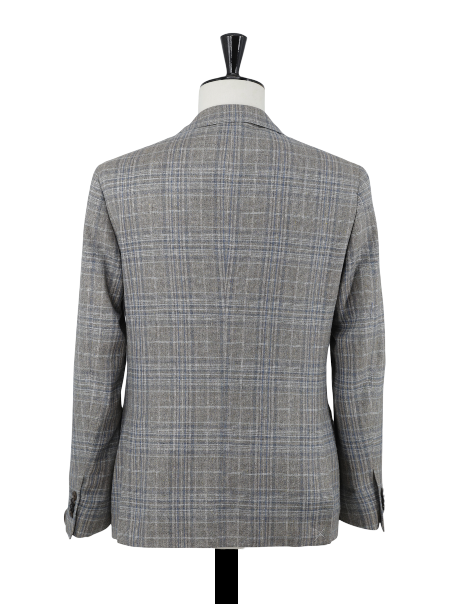 Corneliani Taupe & Denim Blue Silk & Wool Checkered "Gate" Jacket