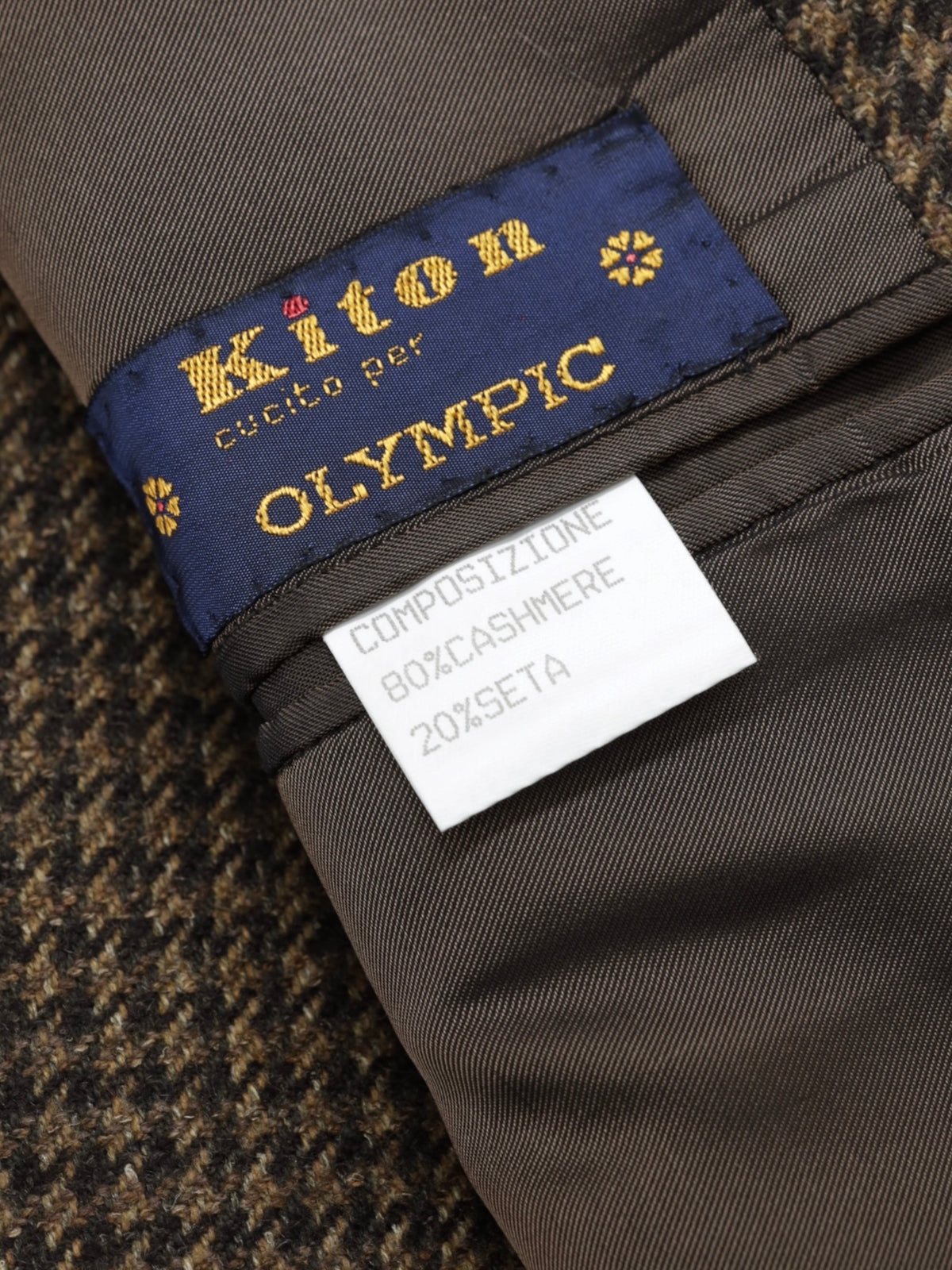 Kiton Brown Vintage Cashmere & Silk Pied de Poule Jacket