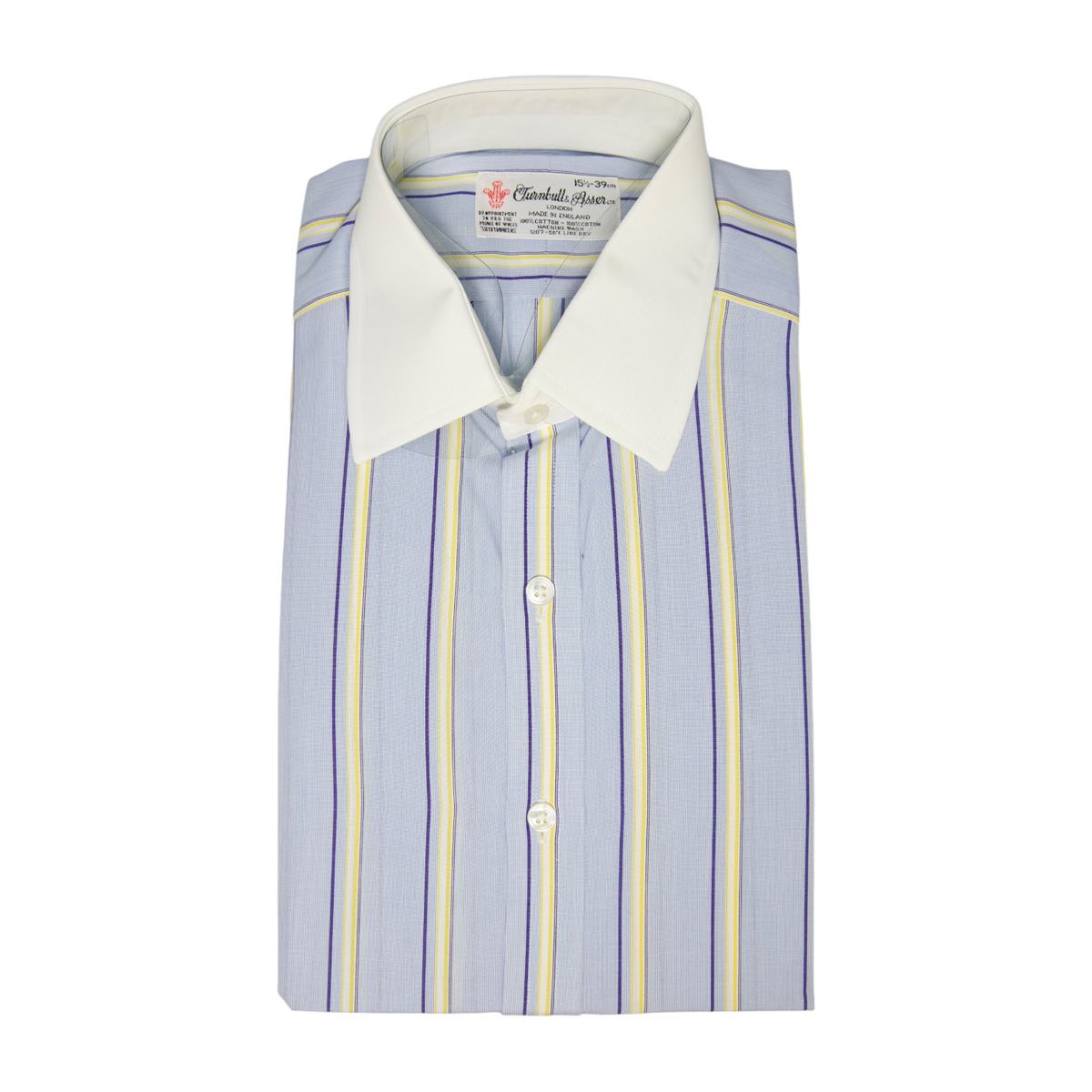 turnbull and asser dress shirts Turnbull & Asser Light Blue & Yellow Contrast Collar Striped Shirt