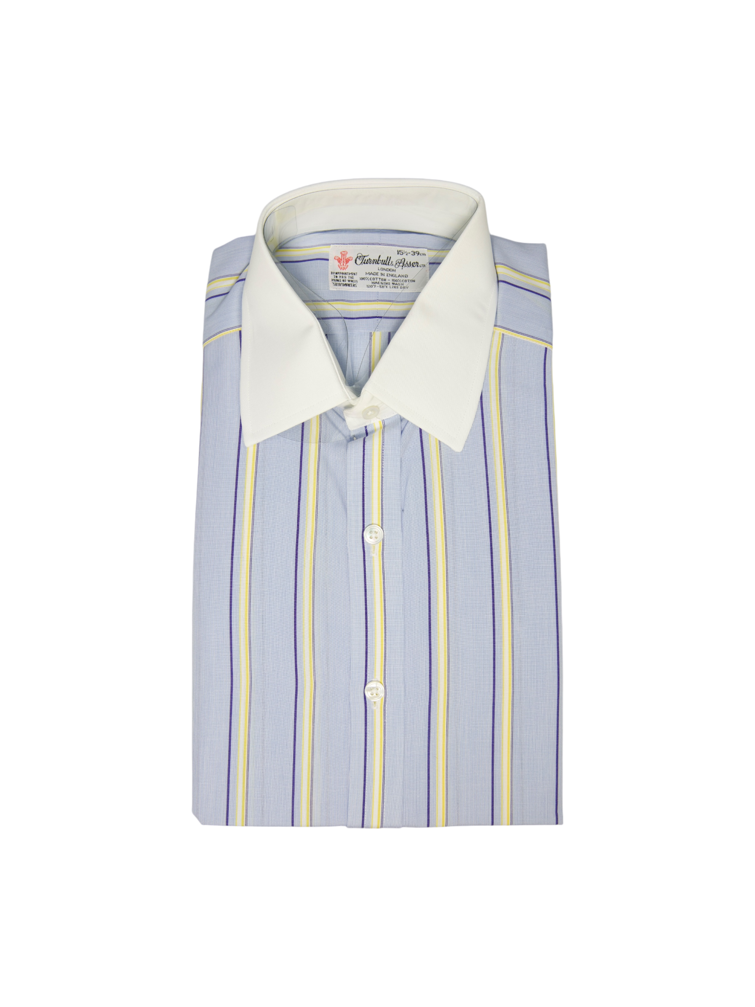 Turnbull & Asser Light Blue & Yellow Contrast Collar Striped Shirt