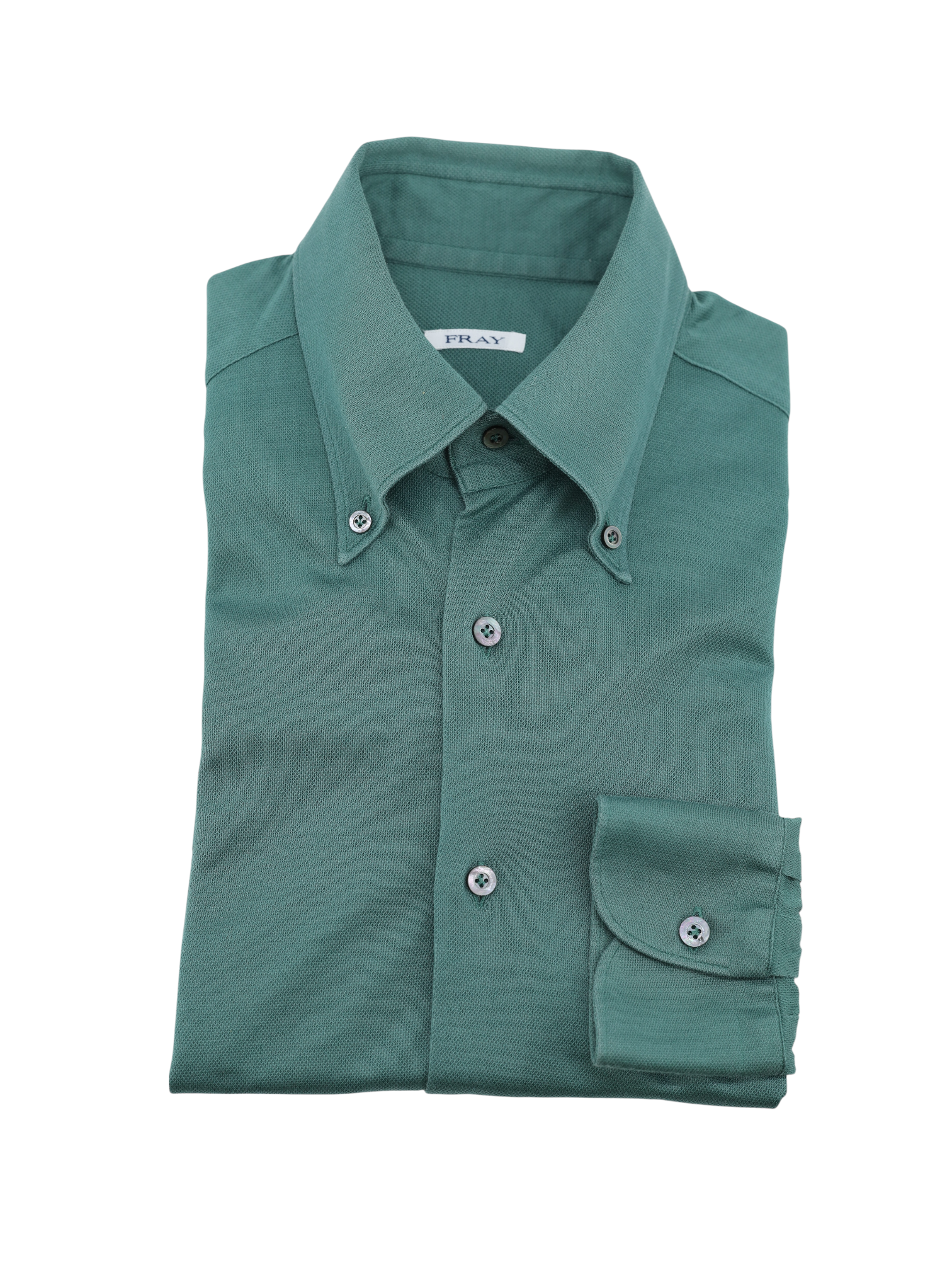 Fray Verdigris Green Piqué-Cotton Button Down Collar Shirt