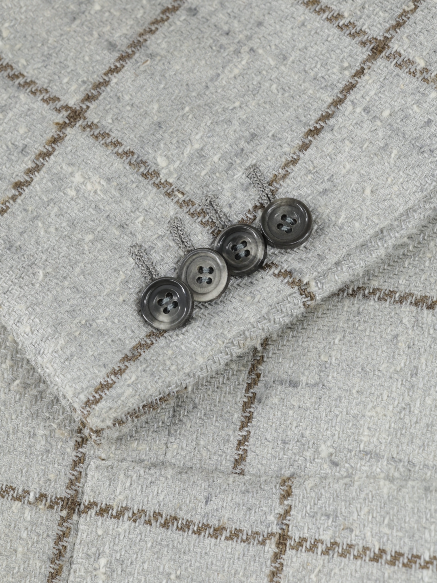 Kiton Taupe & Lichtbruin Zijde & Fleece-Wol Windowpane Jasje