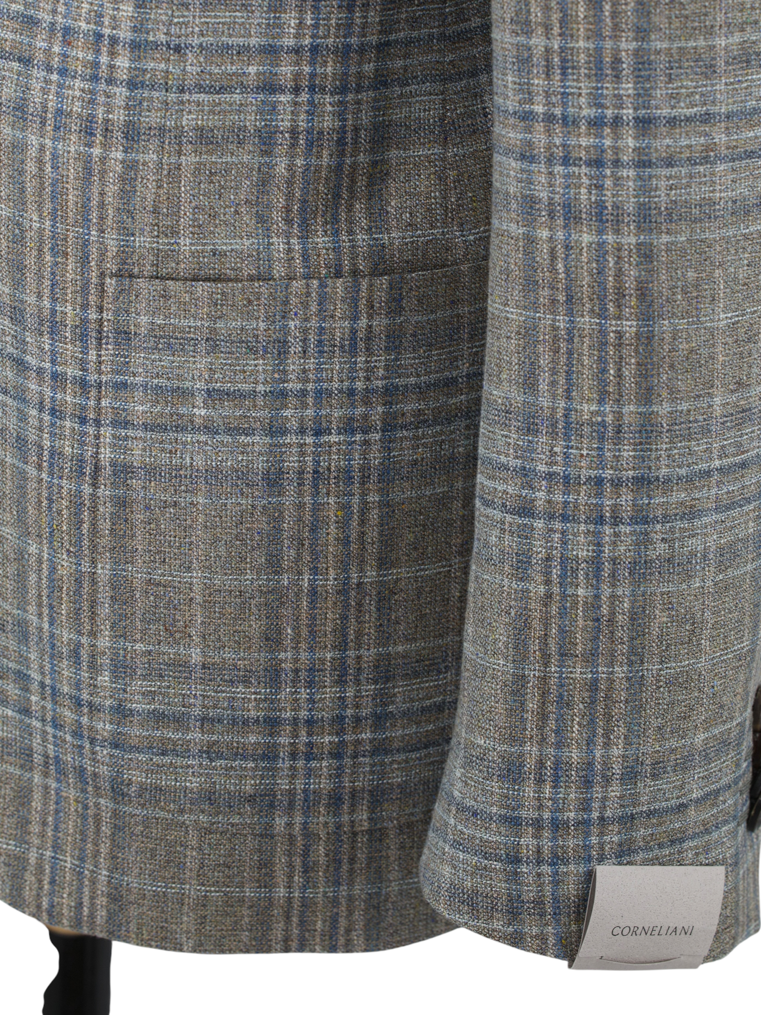Corneliani Taupe & Denim Blue Silk & Wool Checkered "Gate" Jacket