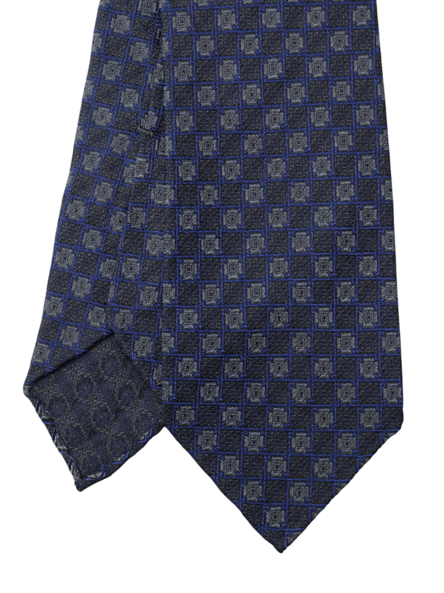 Kiton 5-Fold Anthracite & Royal Blue Silk Jacquard Untipped & Handrolled Tie