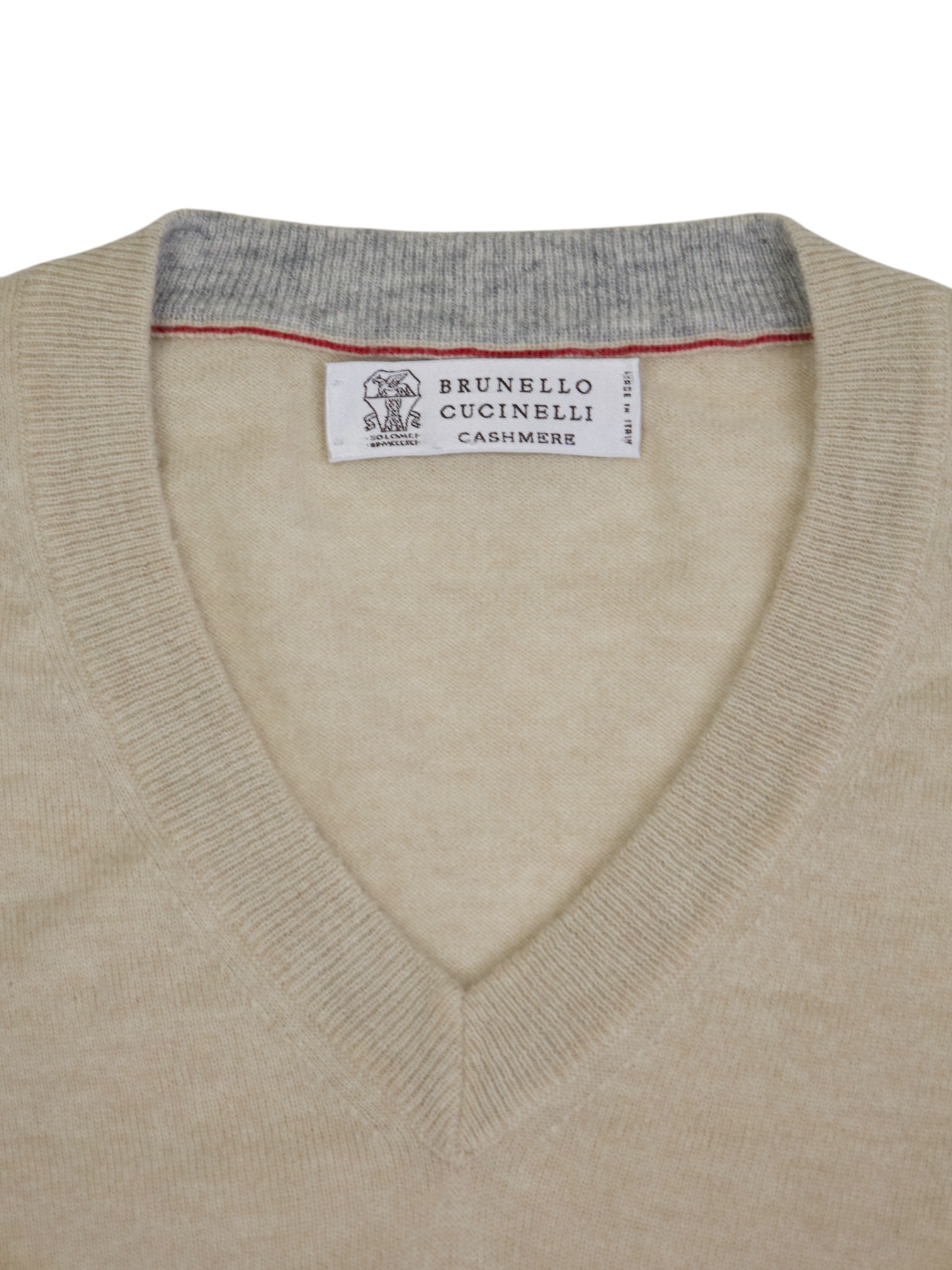 Brunello Cucinelli Light Brown Pure Cashmere V-Neck