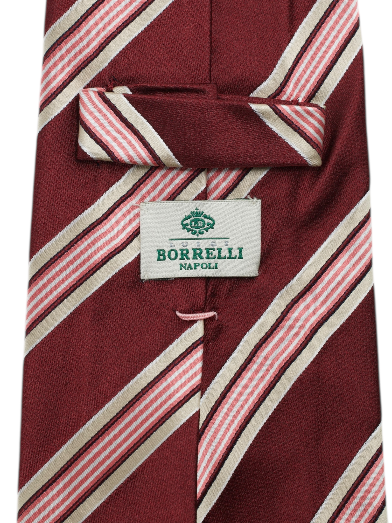 Luigi Borrelli 5-Fold Burgundy & Pink Multi-Striped Business Tie