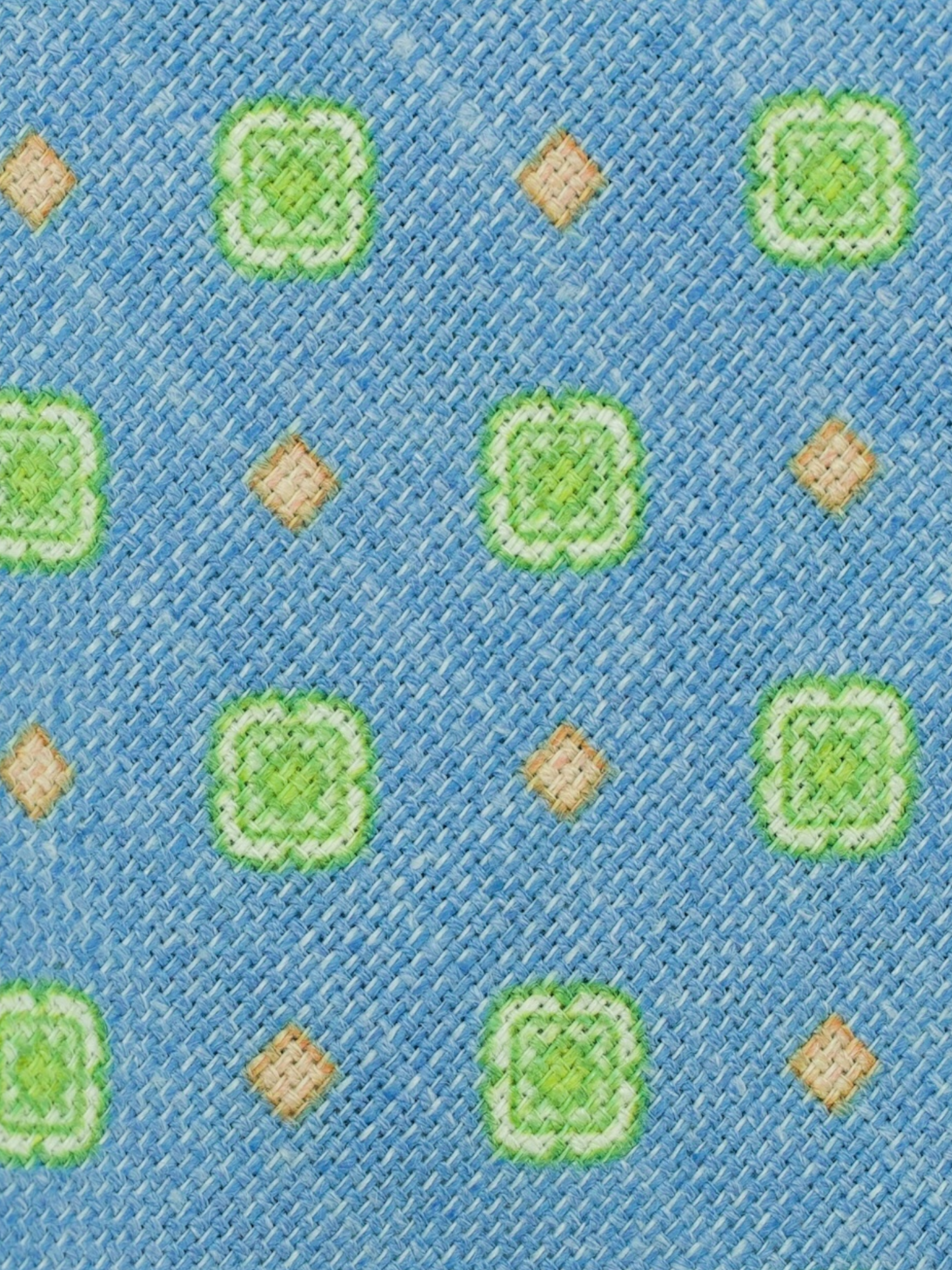 Kiton 5-Fold Light Blue & Green Linen, Silk & Cashmere Floral Tie