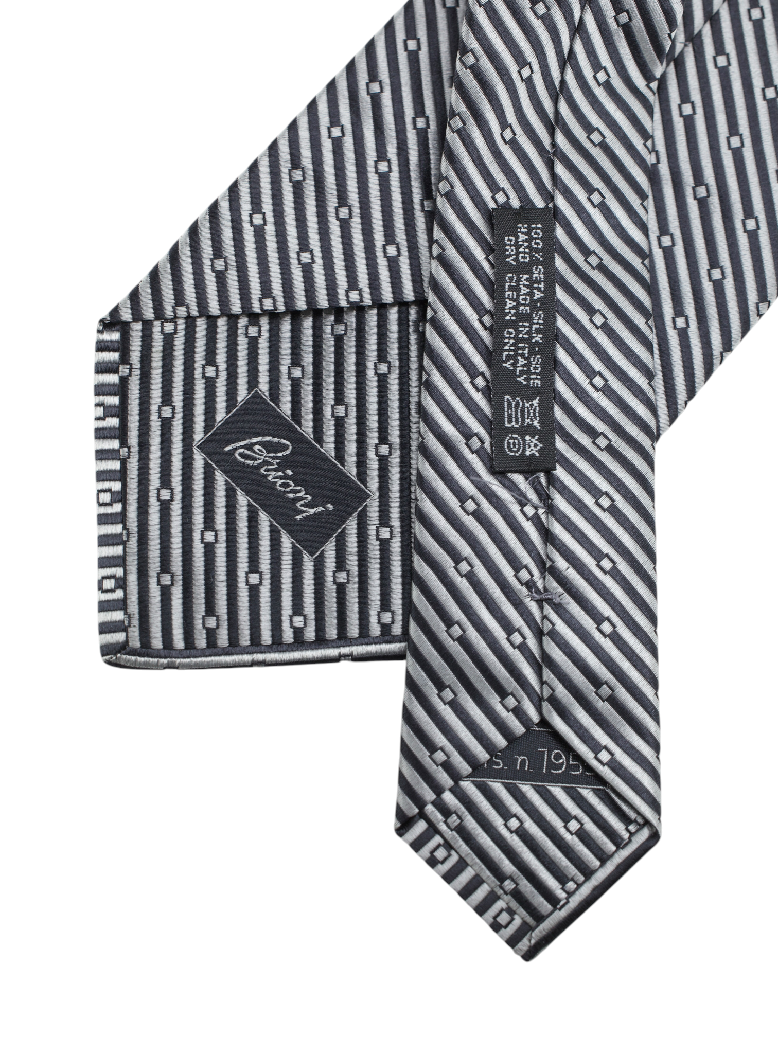 Brioni Anthracite & Light Grey Silk Multi-Pattern Tie