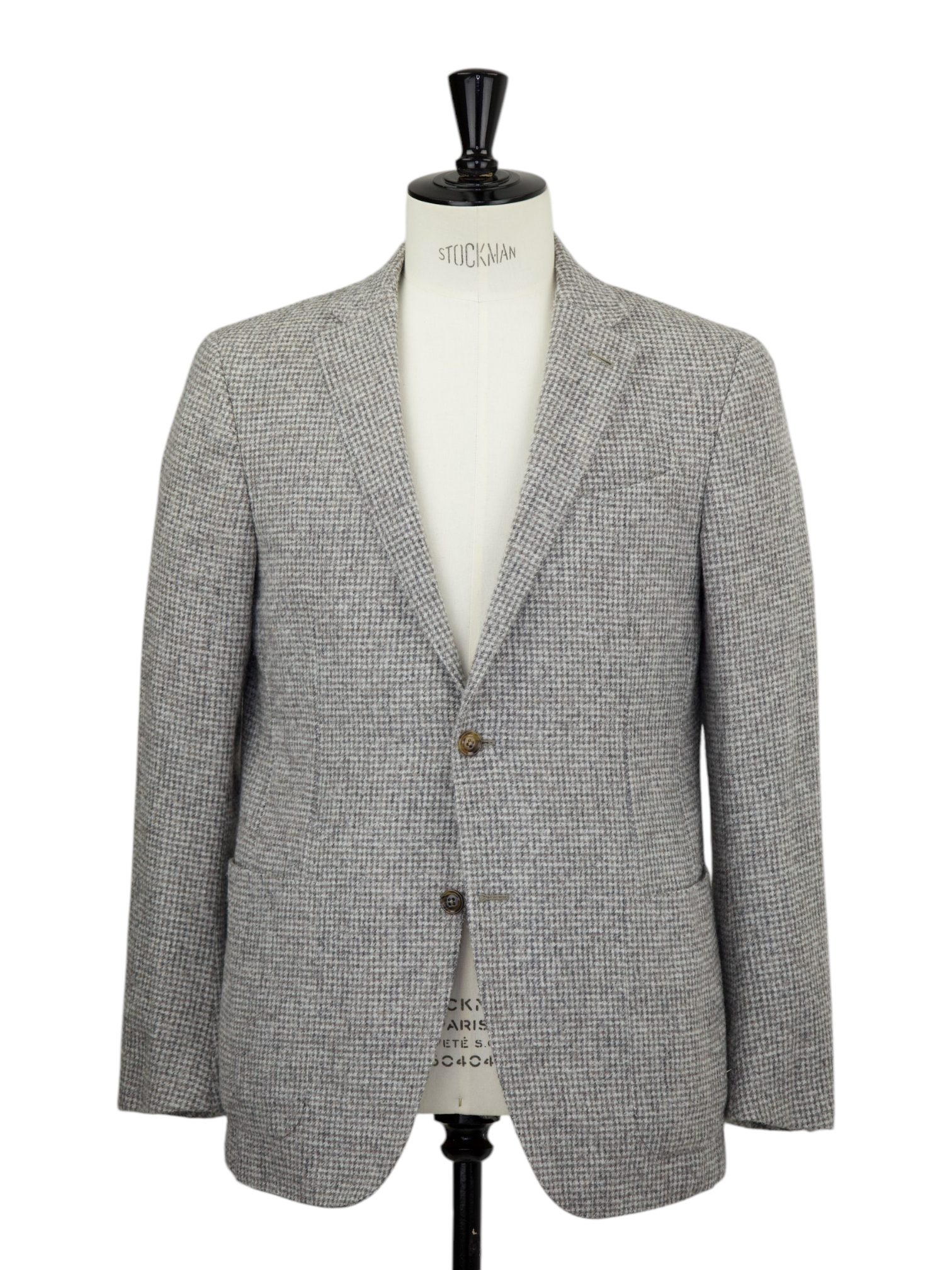 Ermenegildo Zegna Light Grey & Taupe Alpaca, Wool, Polyamide & Cashmere Houndstooth Jacket