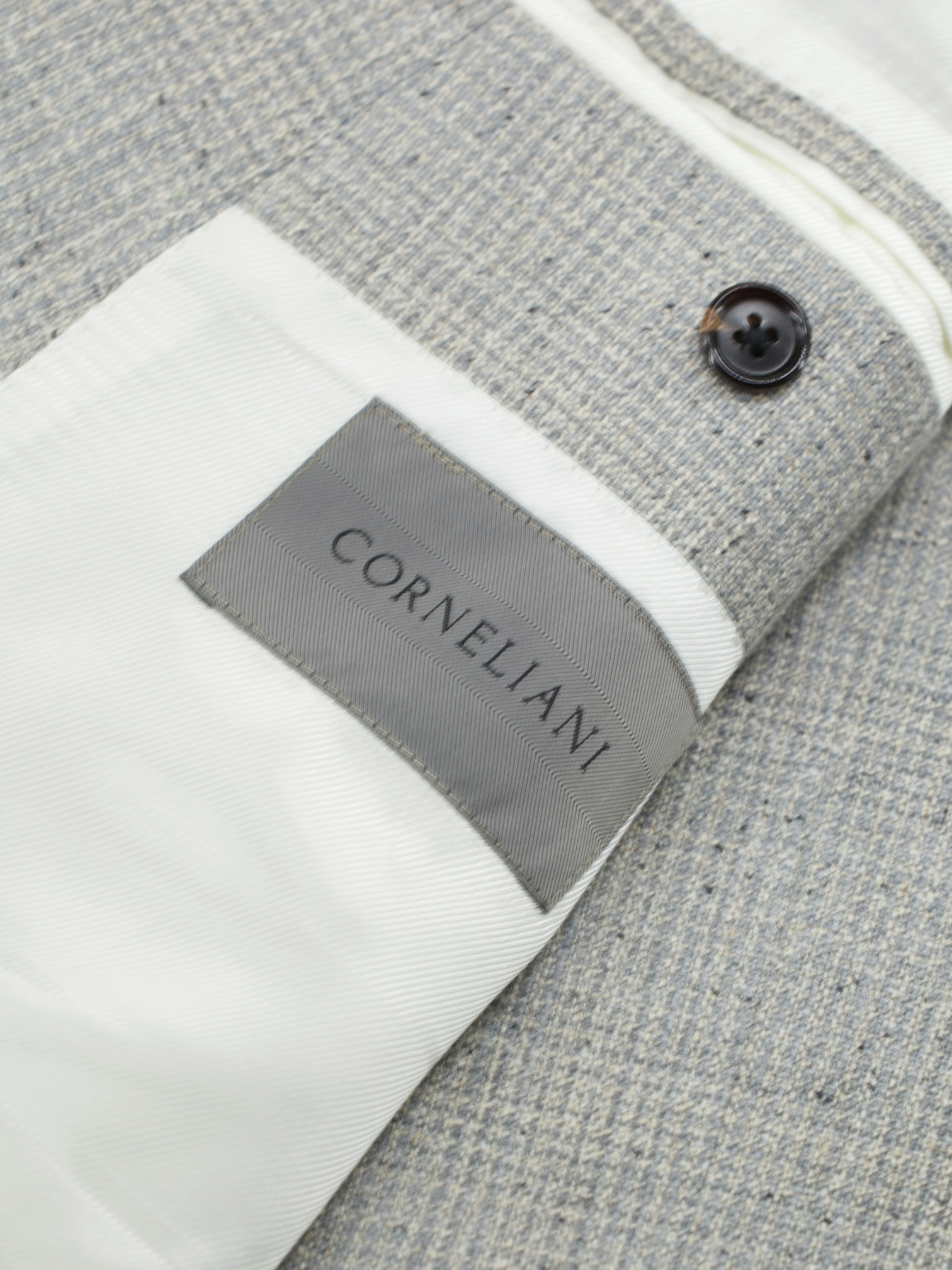 Corneliani Marlbled Greige Double-Breasted Silk, Linen & Wool Jacket