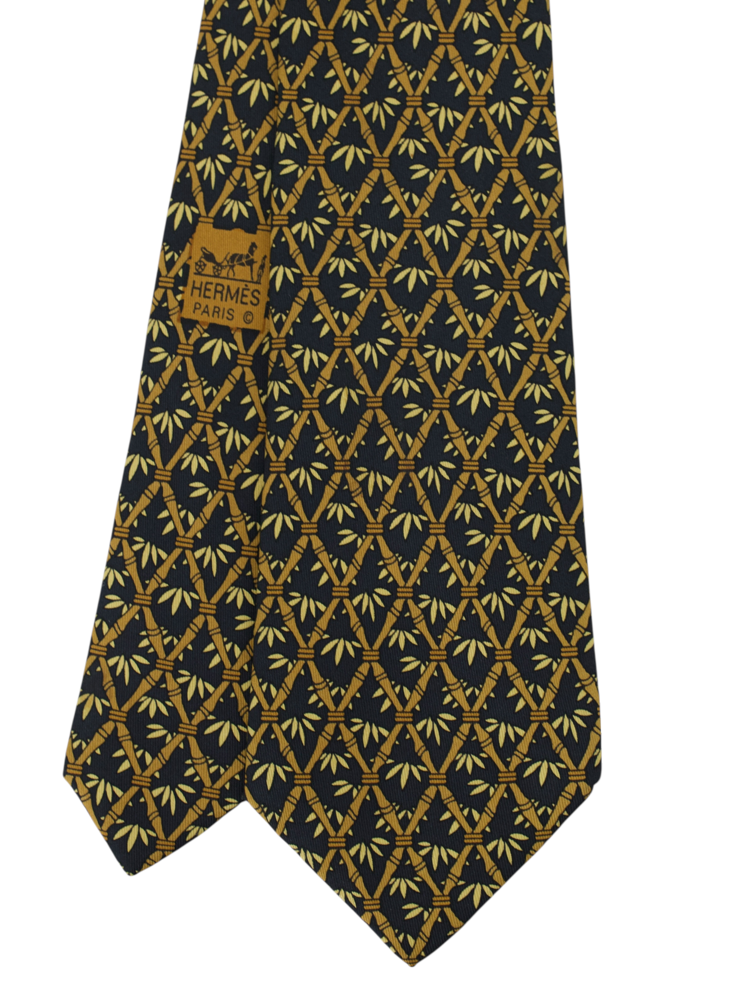 Hermès Black & Beige Silk Bamboo Lattice Tie