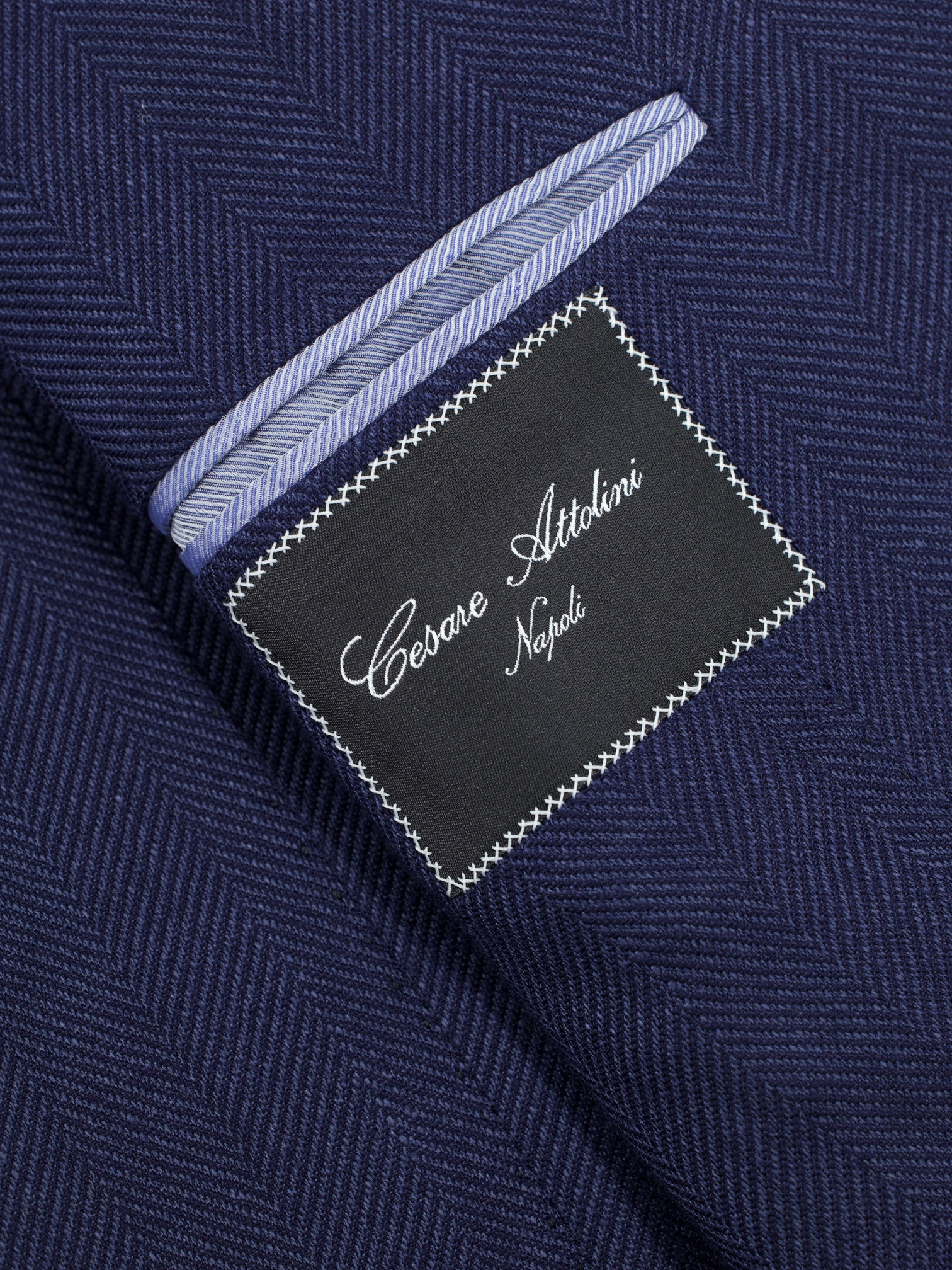 Cesare Attolini Dark Blue Cashmere, Silk & Linen Herringbone Jacket