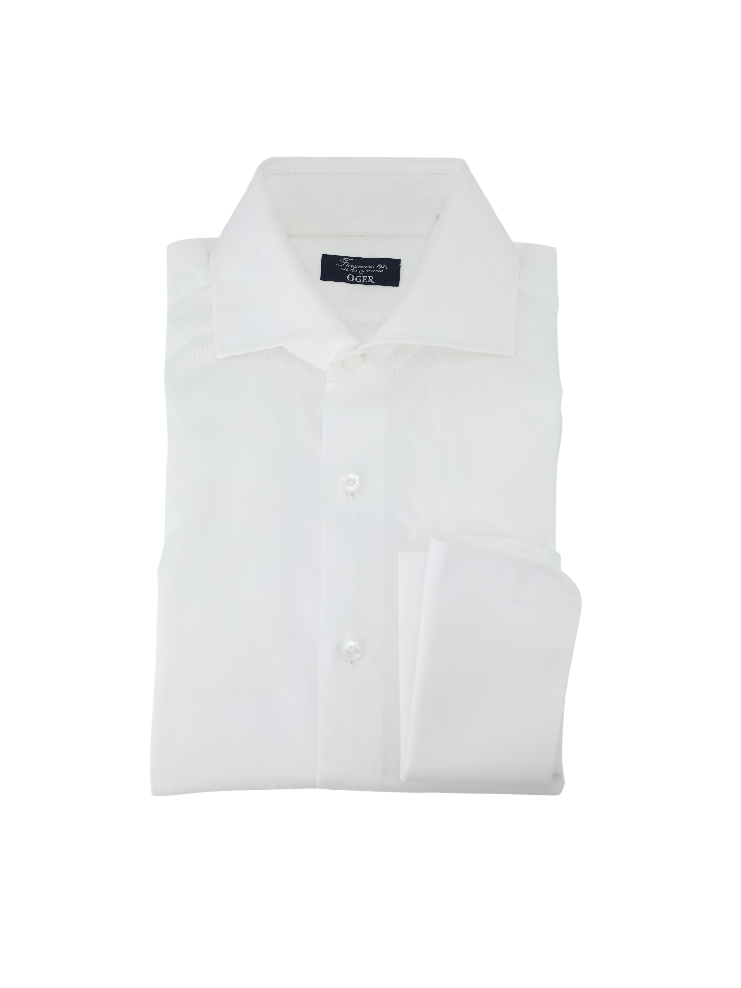 Finamore White Cotton Micro-Pattern French Cuff Dress Shirt