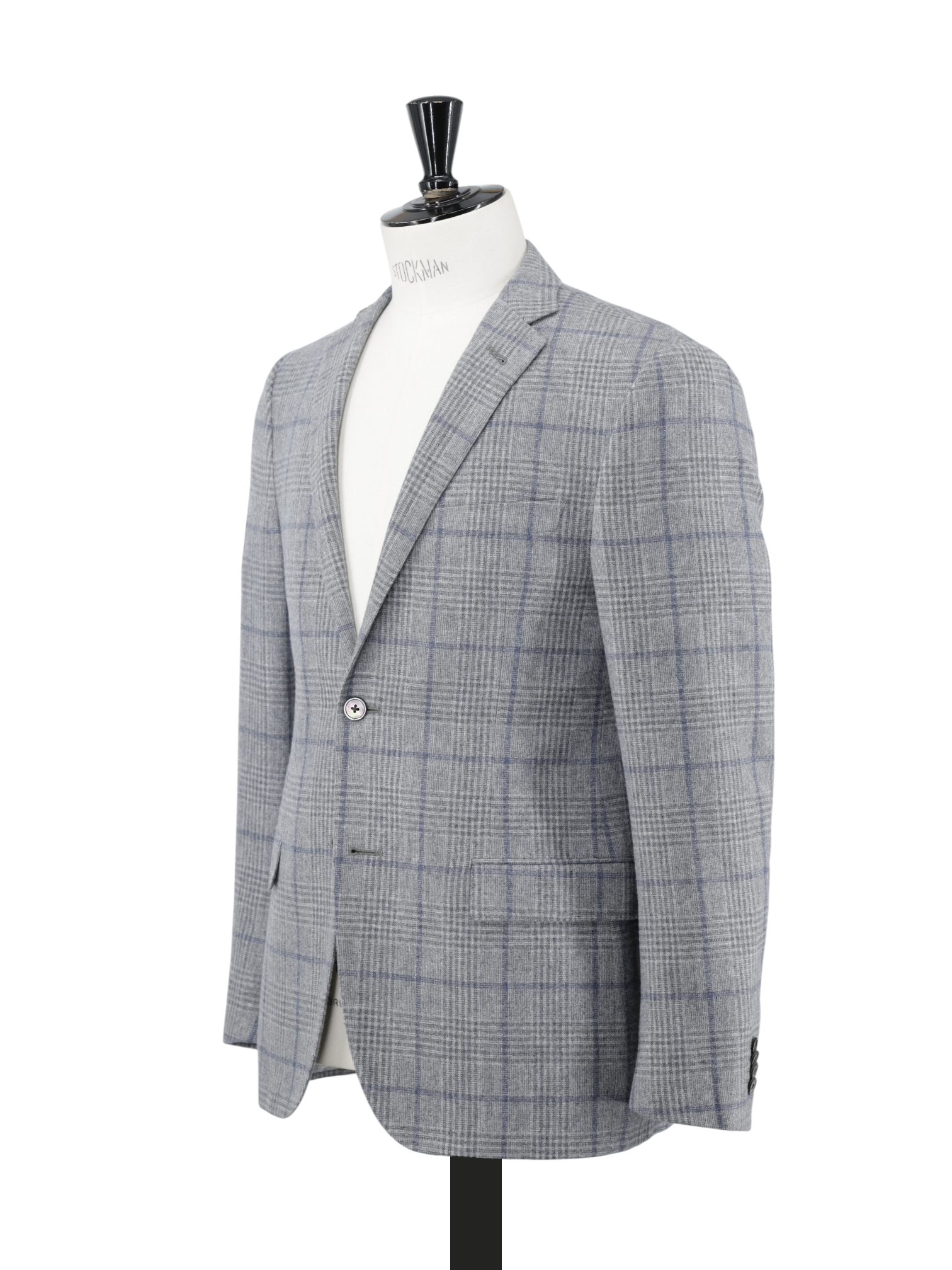 Corneliani Light Grey & Blue Wool-Cashmere Checkered Jacket