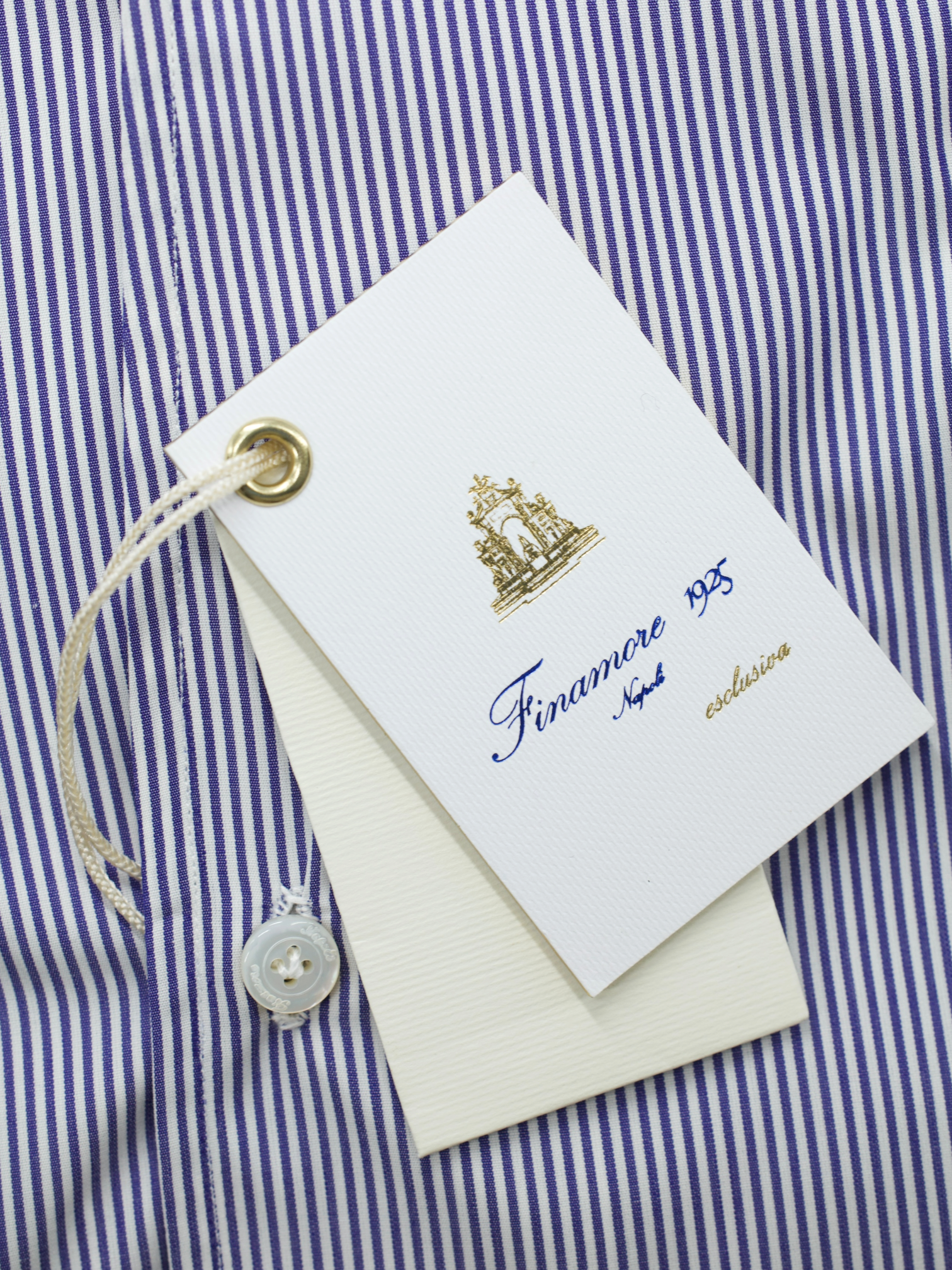 Finamore Esclusiva Blue Cotton Handmade One-Piece-Collar Pinstripe Shirt