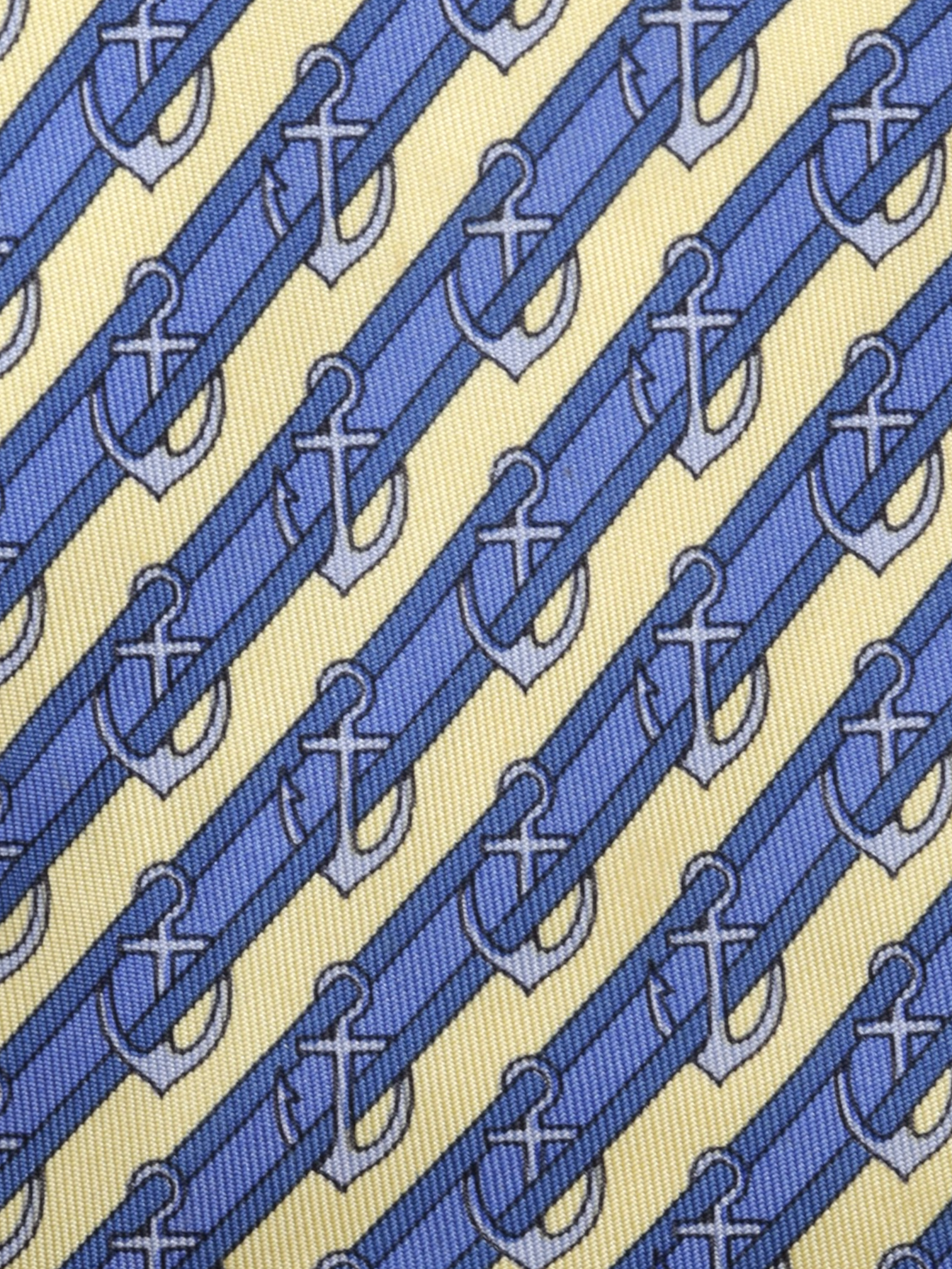 Hermès Steel Blue & Butter Yellow Anchor-Pattern Striped Tie