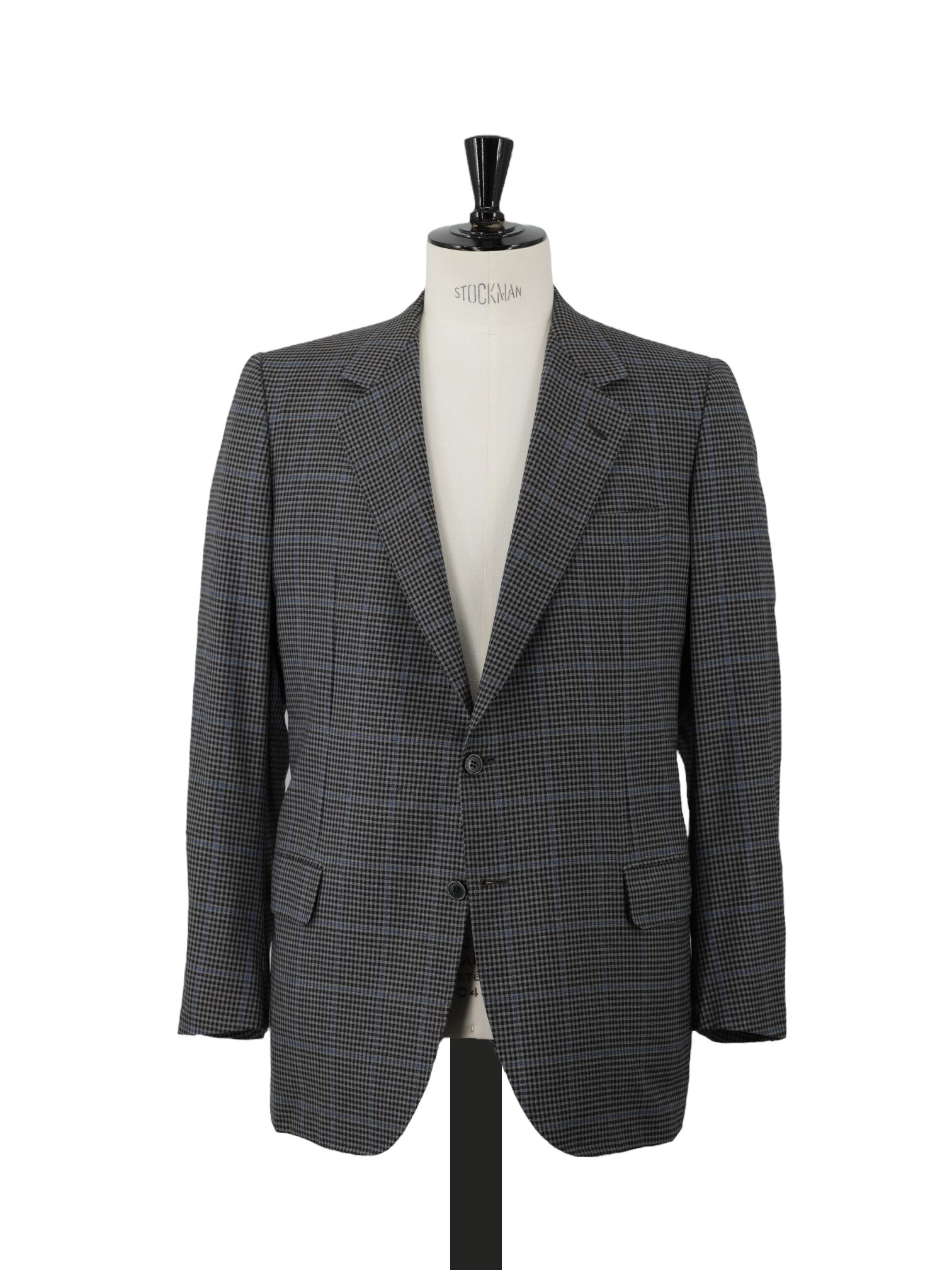Brioni Vintage Grey & Light Blue Wool Windowpane Jacket