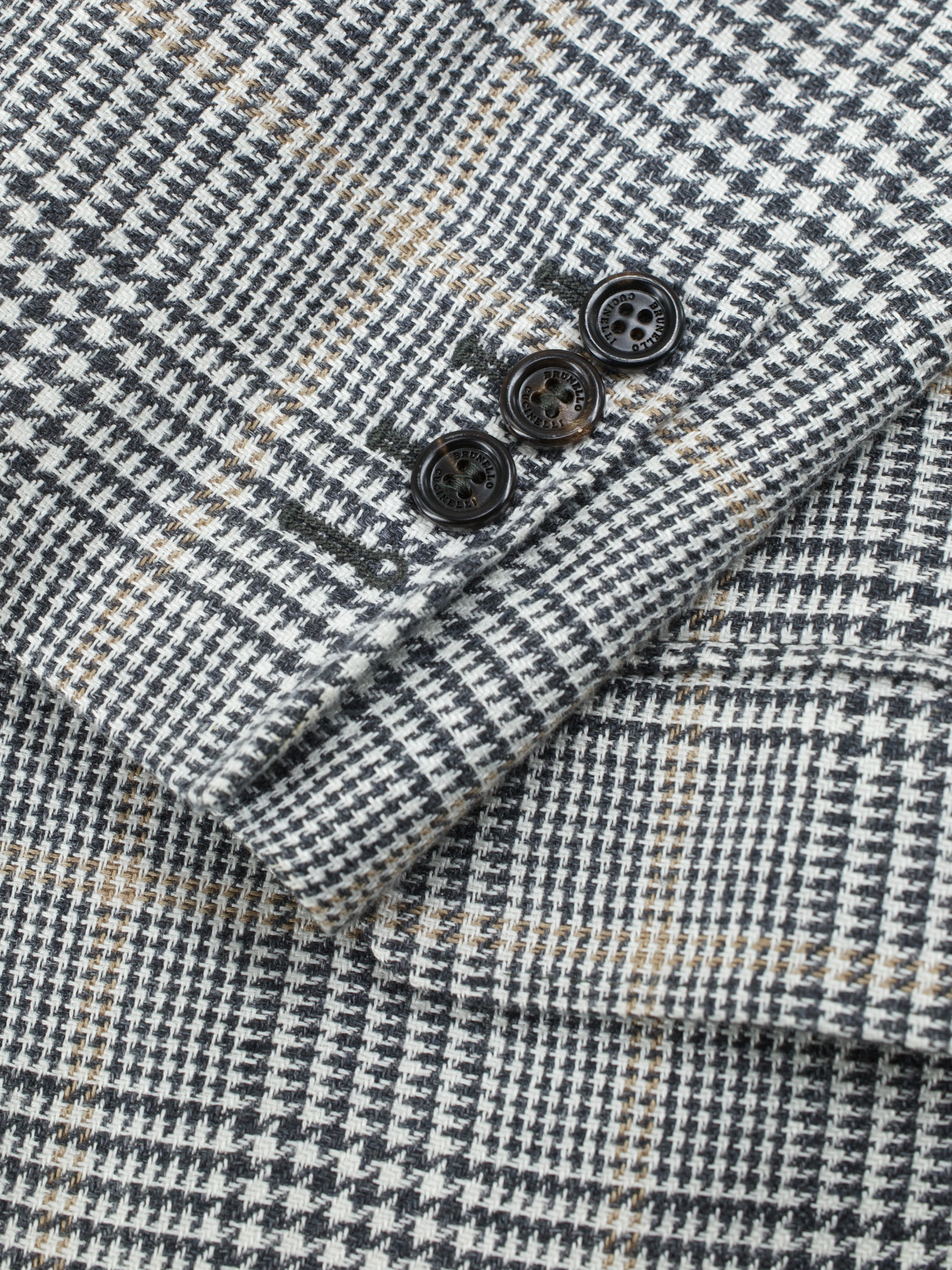 Brunello Cucinelli Grey & Light Brown Linen, Wool & Silk Glenplaid Jacket