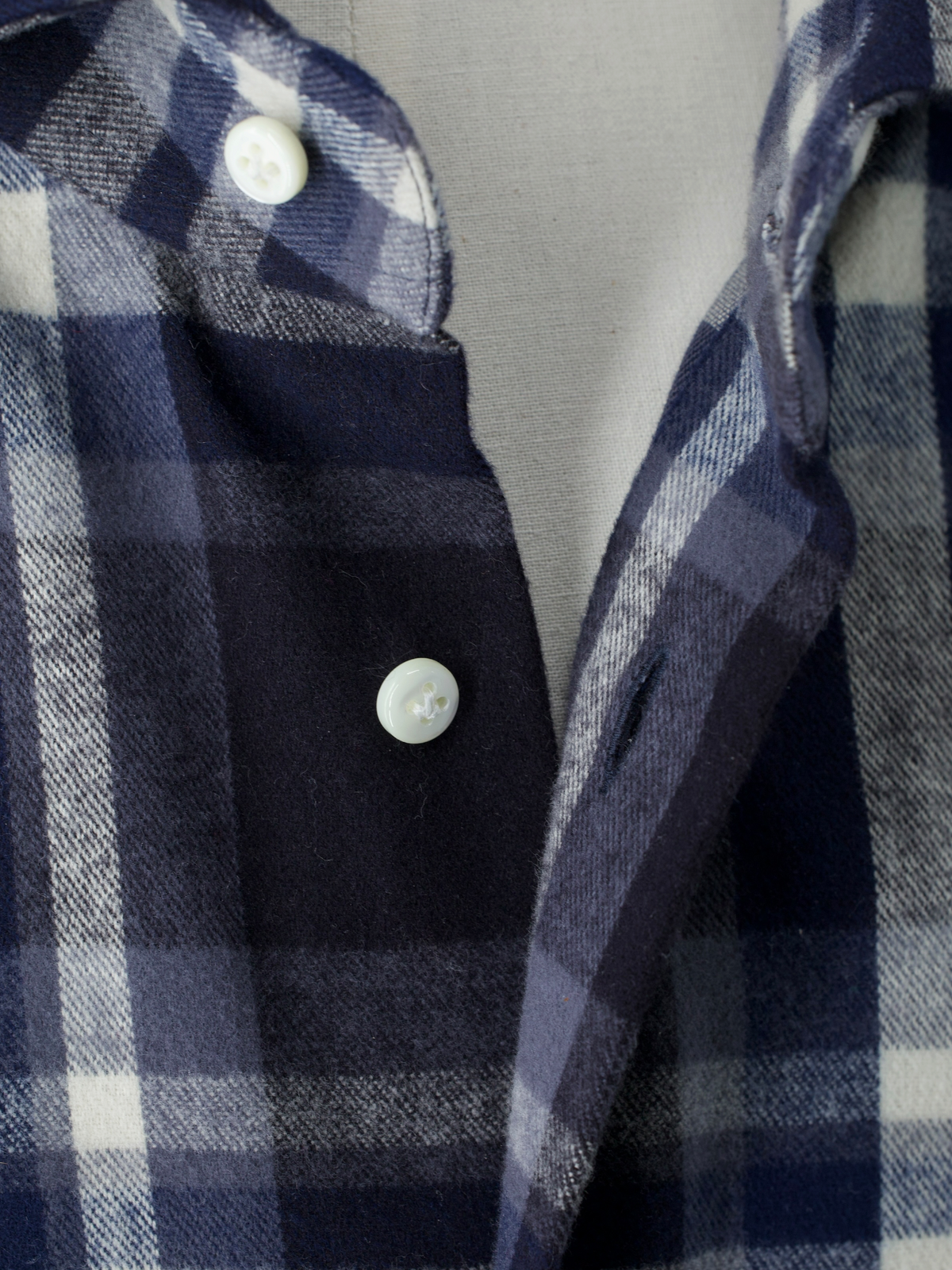 Emanuele Maffeis Dark Blue & Ecru Cotton Flannel Madras Shirt