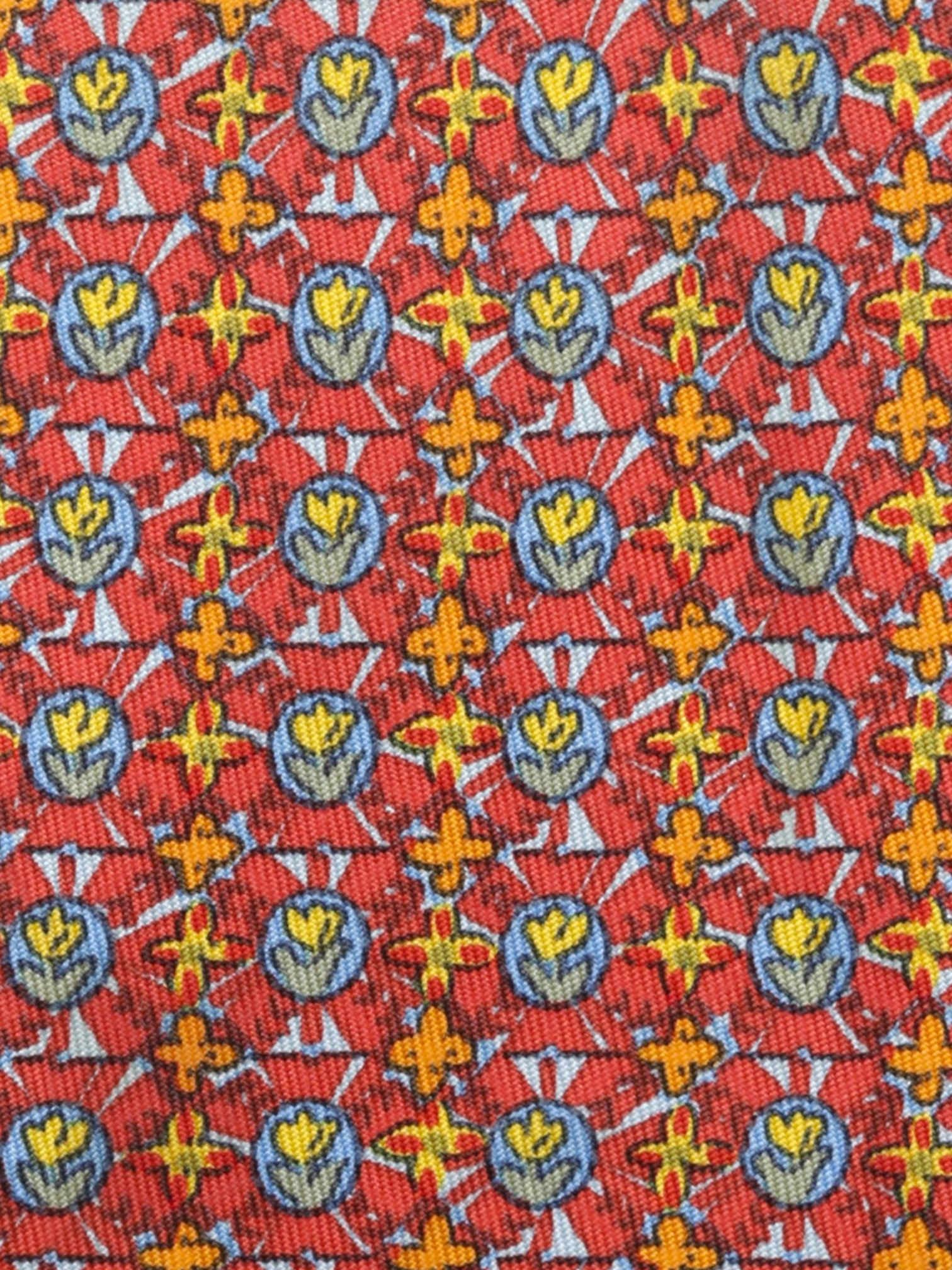 Hermès Red & Multicolor Silk Tulips-Pattern Tie