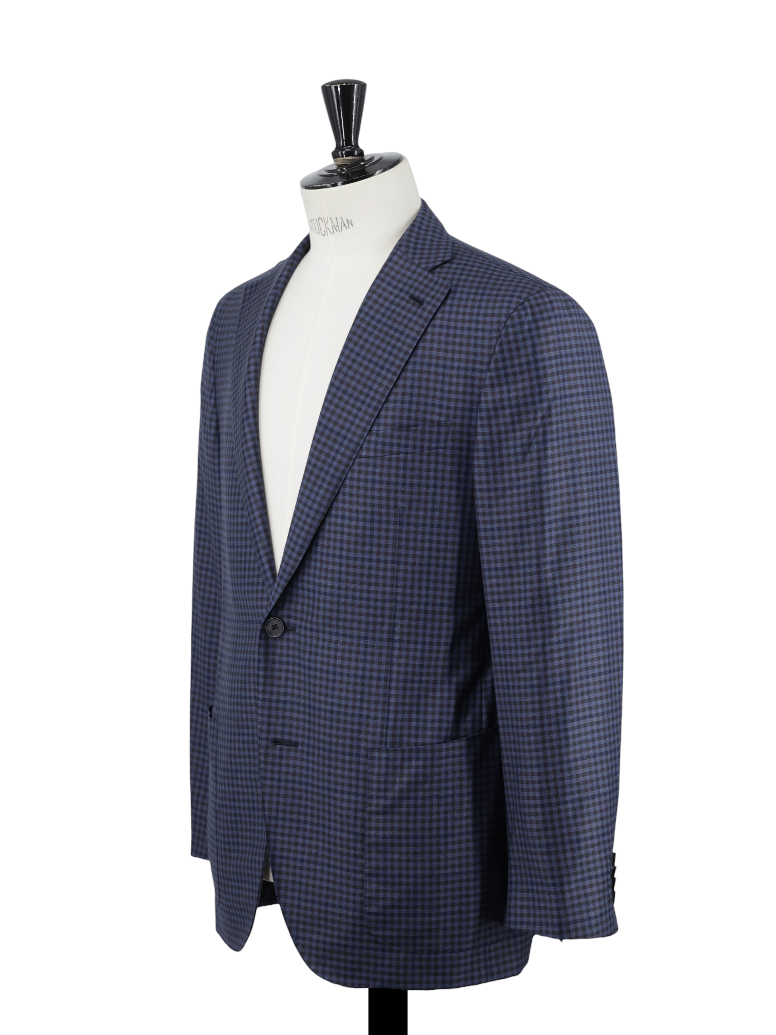 Caruso Steel Blue & Castagne Brown Super 130's Wool Gingham-Check Jacket